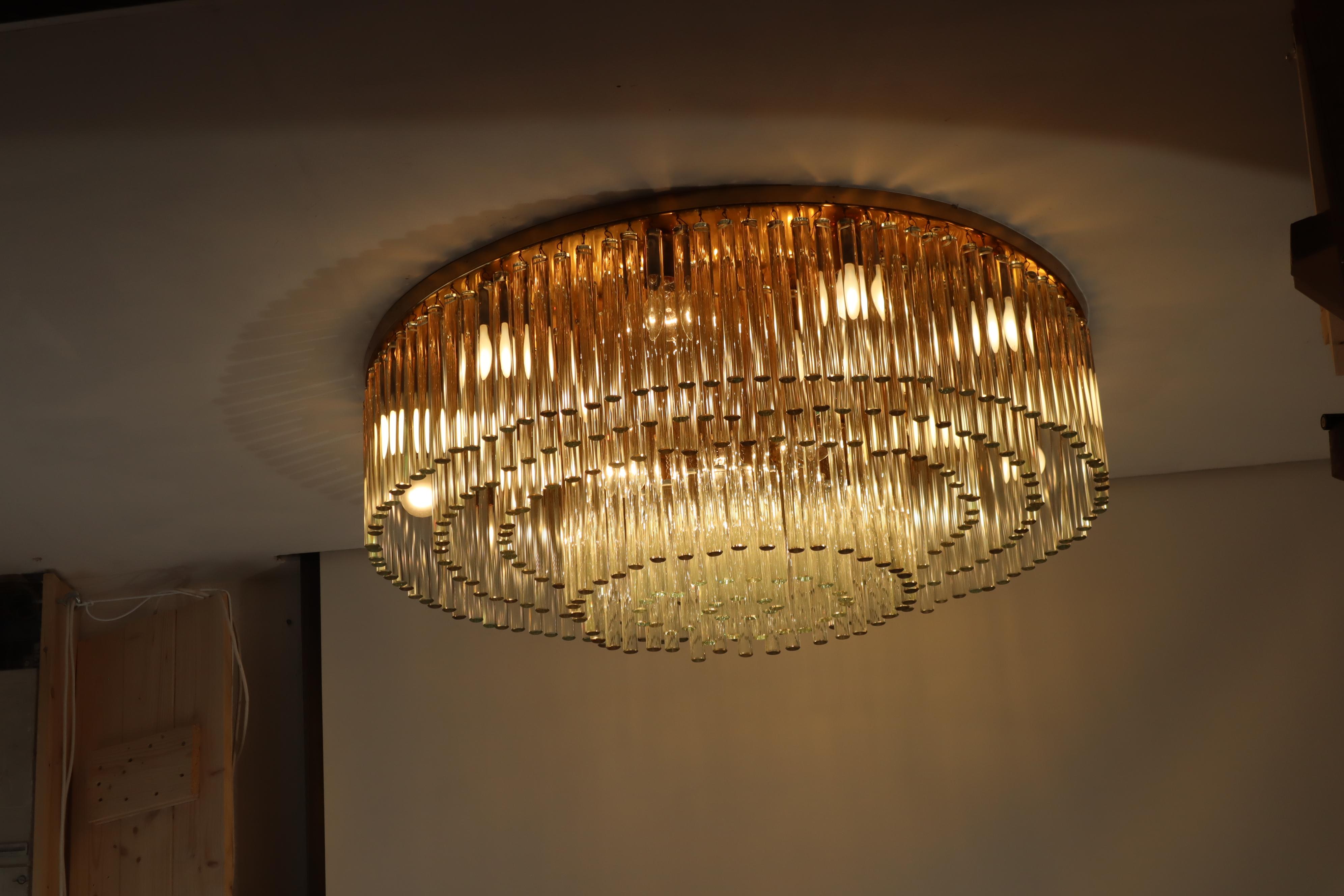 Late 20th Century Large Golden Crystal Chandelier from Palwa, 1970s. For Sale