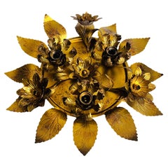 Large Golden Florentine Flower Shape Flush Mount by Banci Firenze, Italy, 1970s