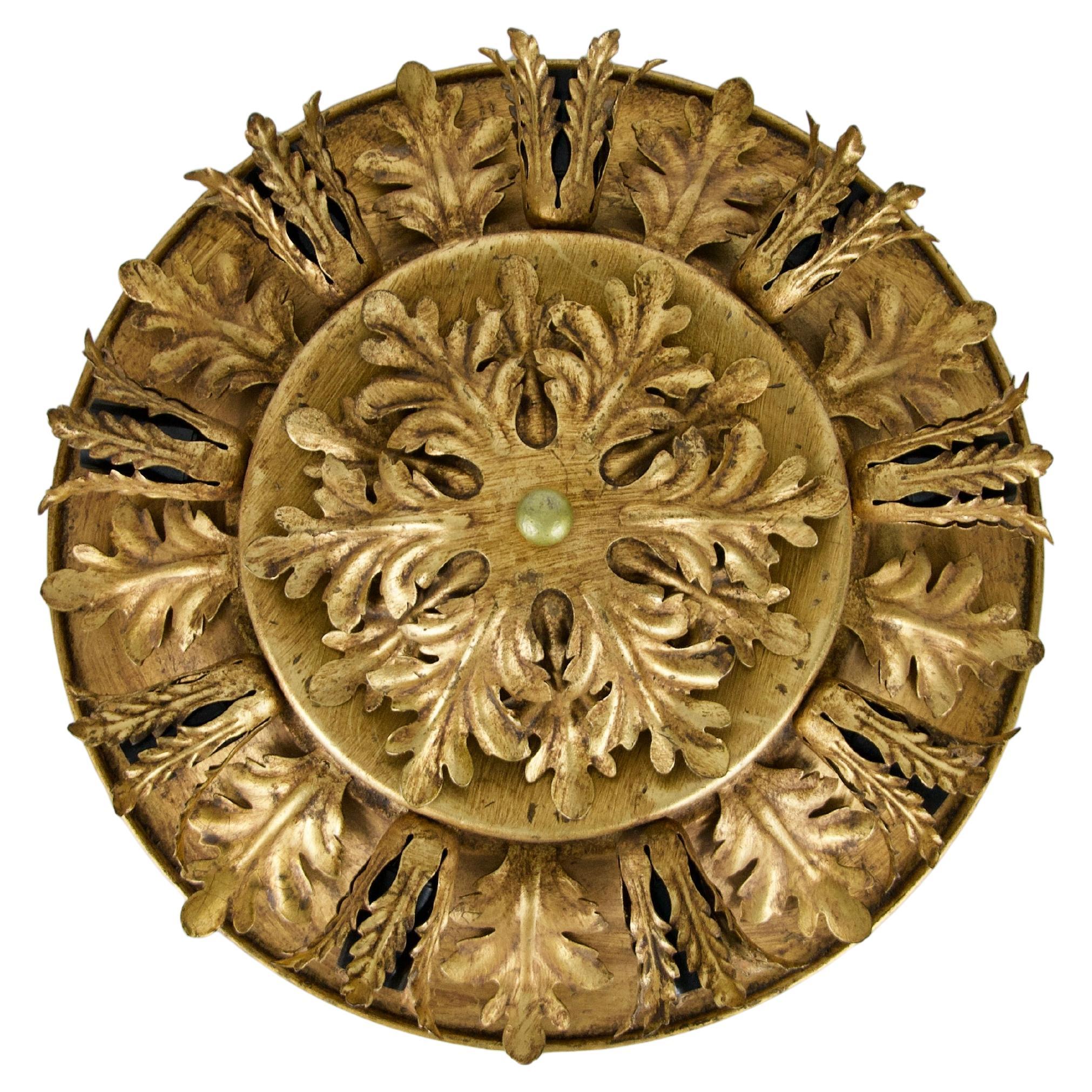 Grande montatura ad incasso a forma di fiore di Florentine dorata di Banci Firenze, Italia, anni '70