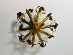 Large Golden Florentine Flower Shape Flush Mount, Italy, 1970s