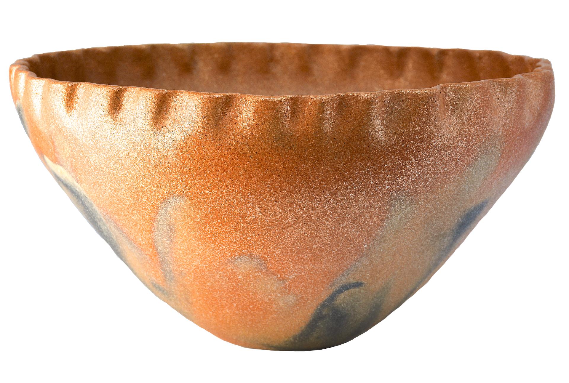 20th Century Large Golden Micaceous Pottery Bowl with Fire Clouds by Lonnie Vigil For Sale