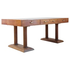 Large Golden Oak Library Table, Desk, English, Art Deco, 20th Century, Masculine