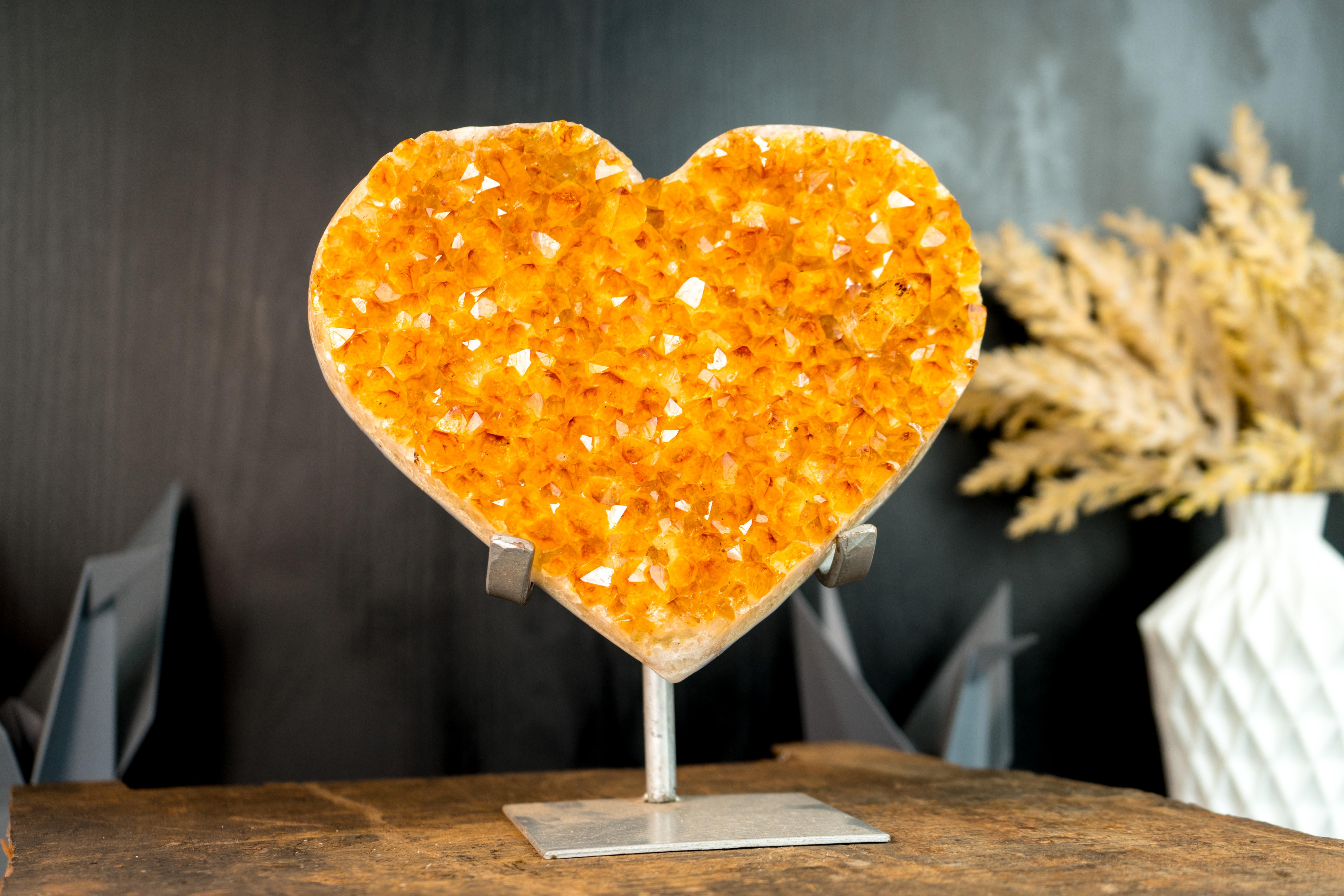 Large Golden Orange Citrine Heart with Sparkly Extra-Grade Citrine Druzy For Sale 5