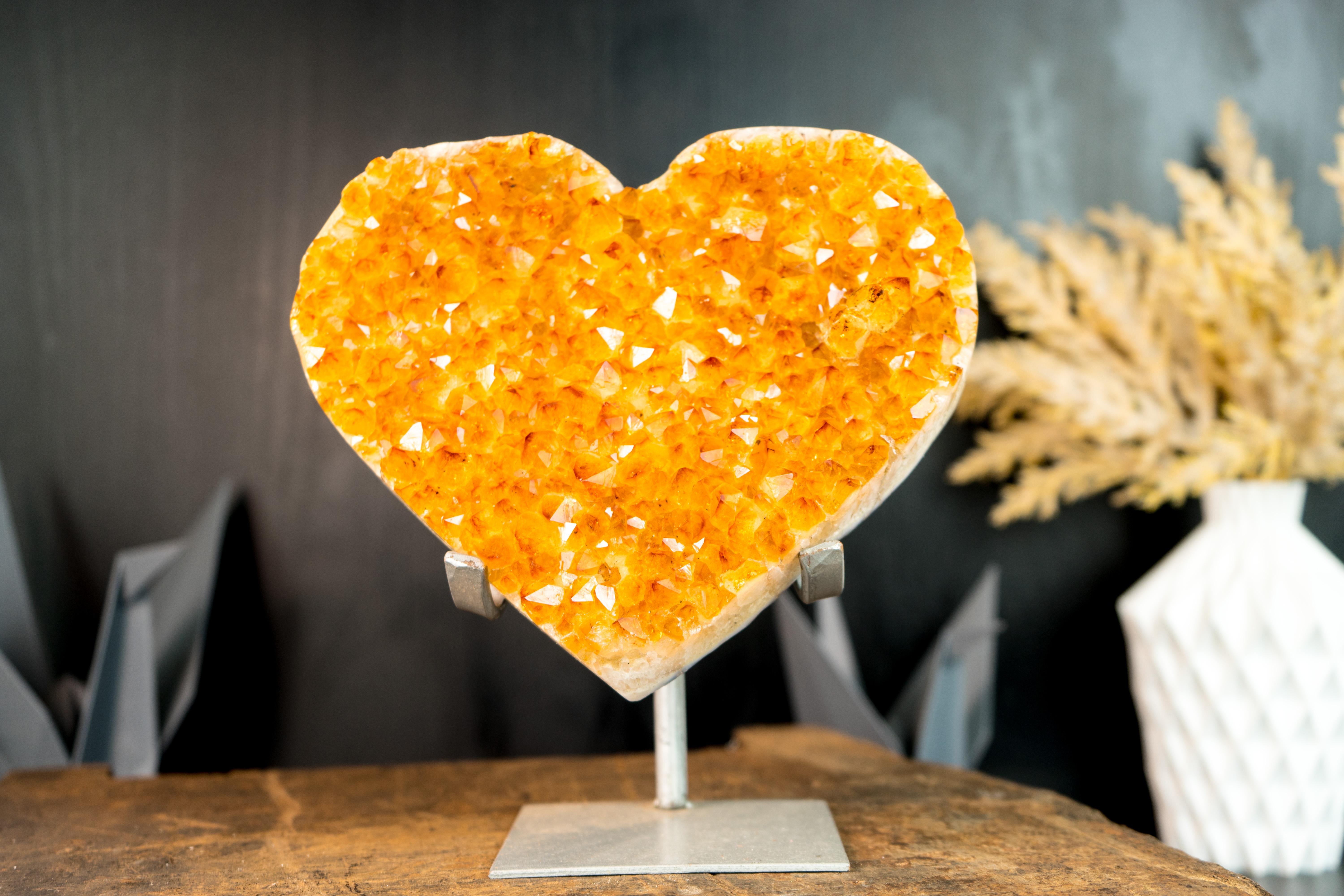 Large Golden Orange Citrine Heart with Sparkly Extra-Grade Citrine Druzy For Sale 6