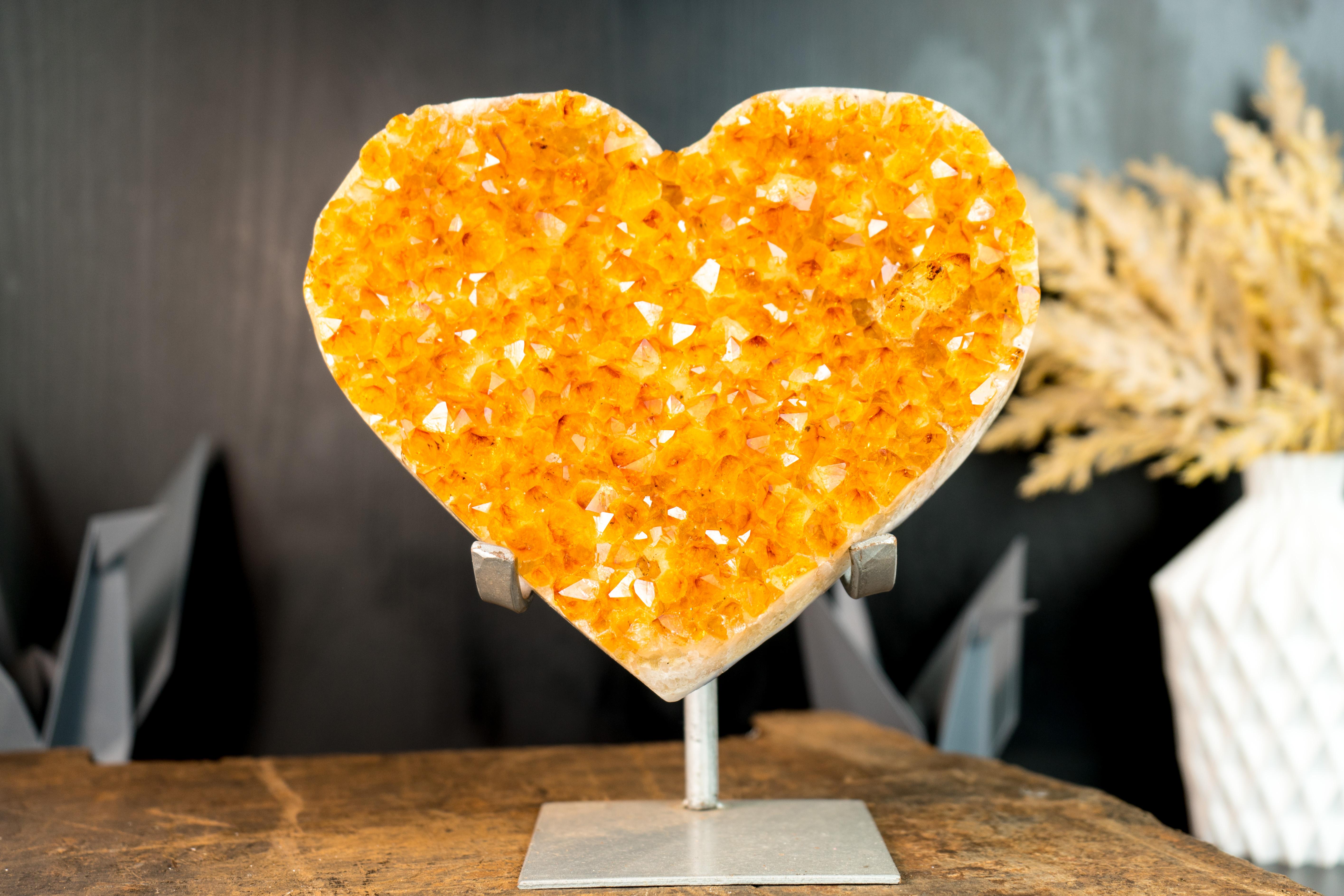 Large Golden Orange Citrine Heart with Sparkly Extra-Grade Citrine Druzy For Sale 7