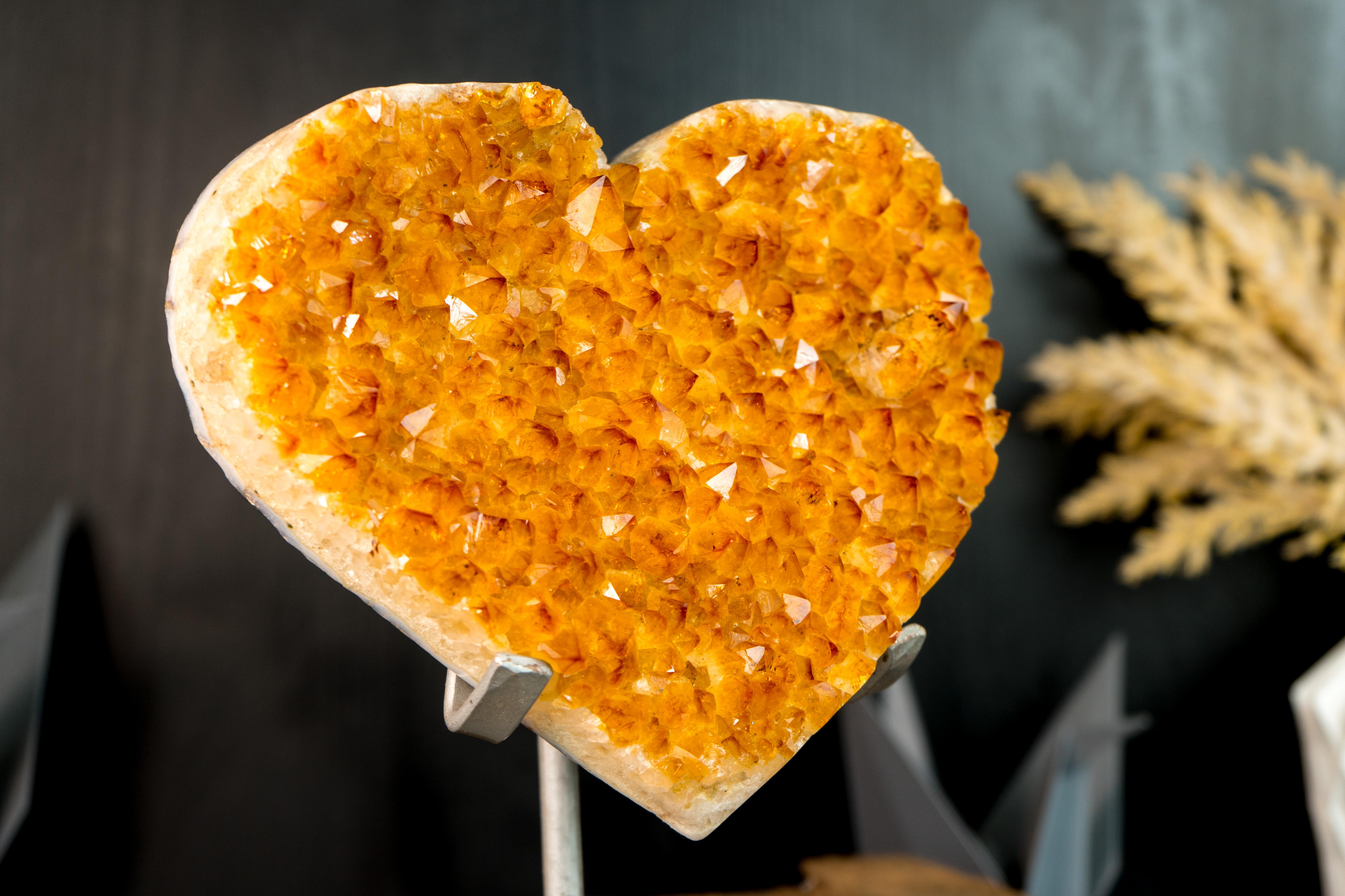 Large Golden Orange Citrine Heart with Sparkly Extra-Grade Citrine Druzy For Sale 3