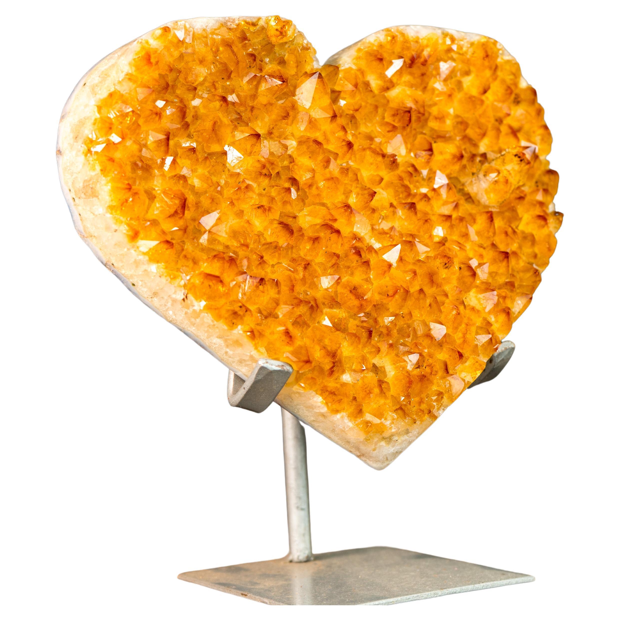 Large Golden Orange Citrine Heart with Sparkly Extra-Grade Citrine Druzy For Sale