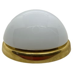 Große goldene runde Milchglas-Deckenleuchte, Einbaubeleuchtung, Glashuette Limburg, 1980er Jahre