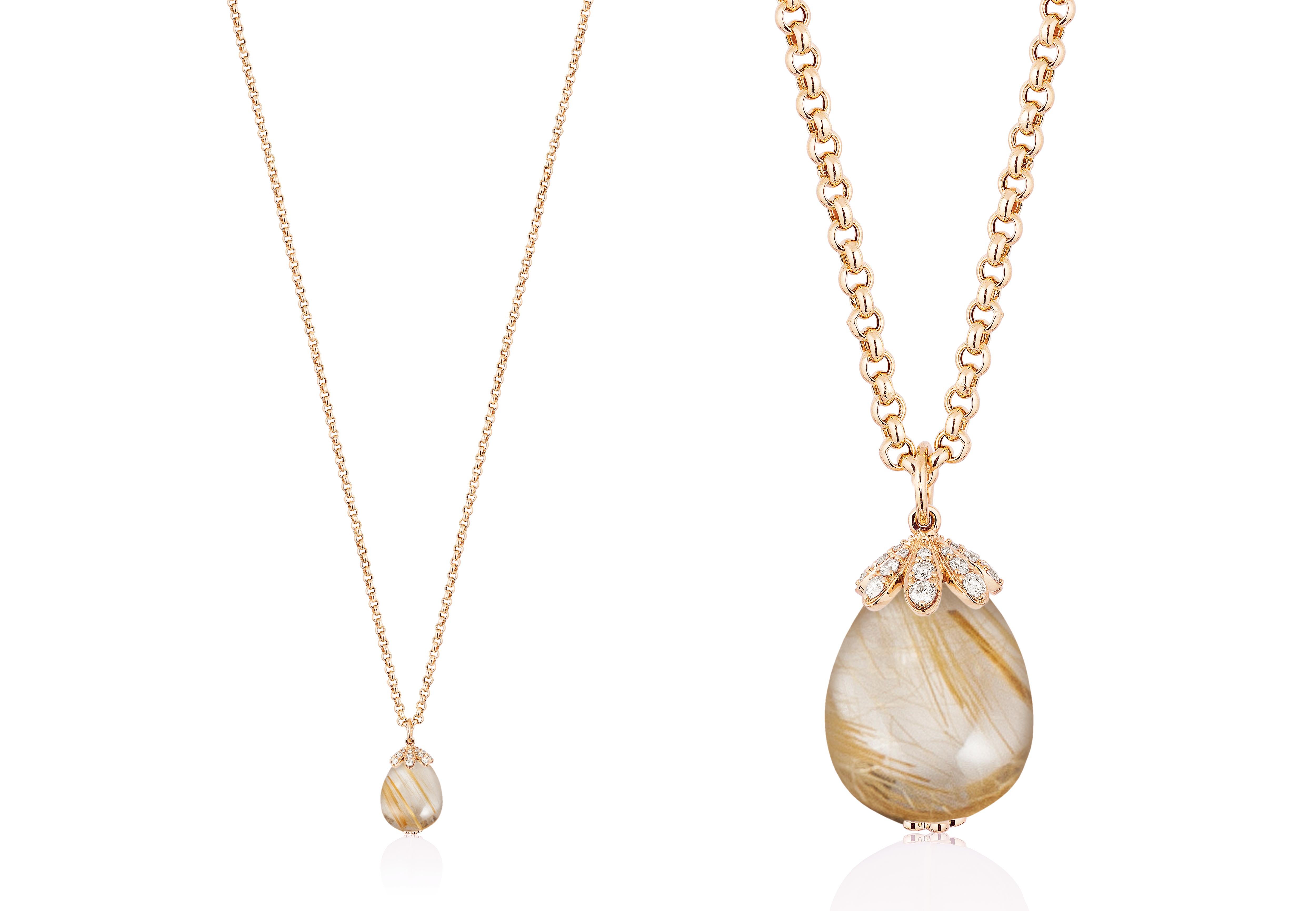 Contemporary Goshwara Golden Rutilated Drop And Diamond Pendant For Sale