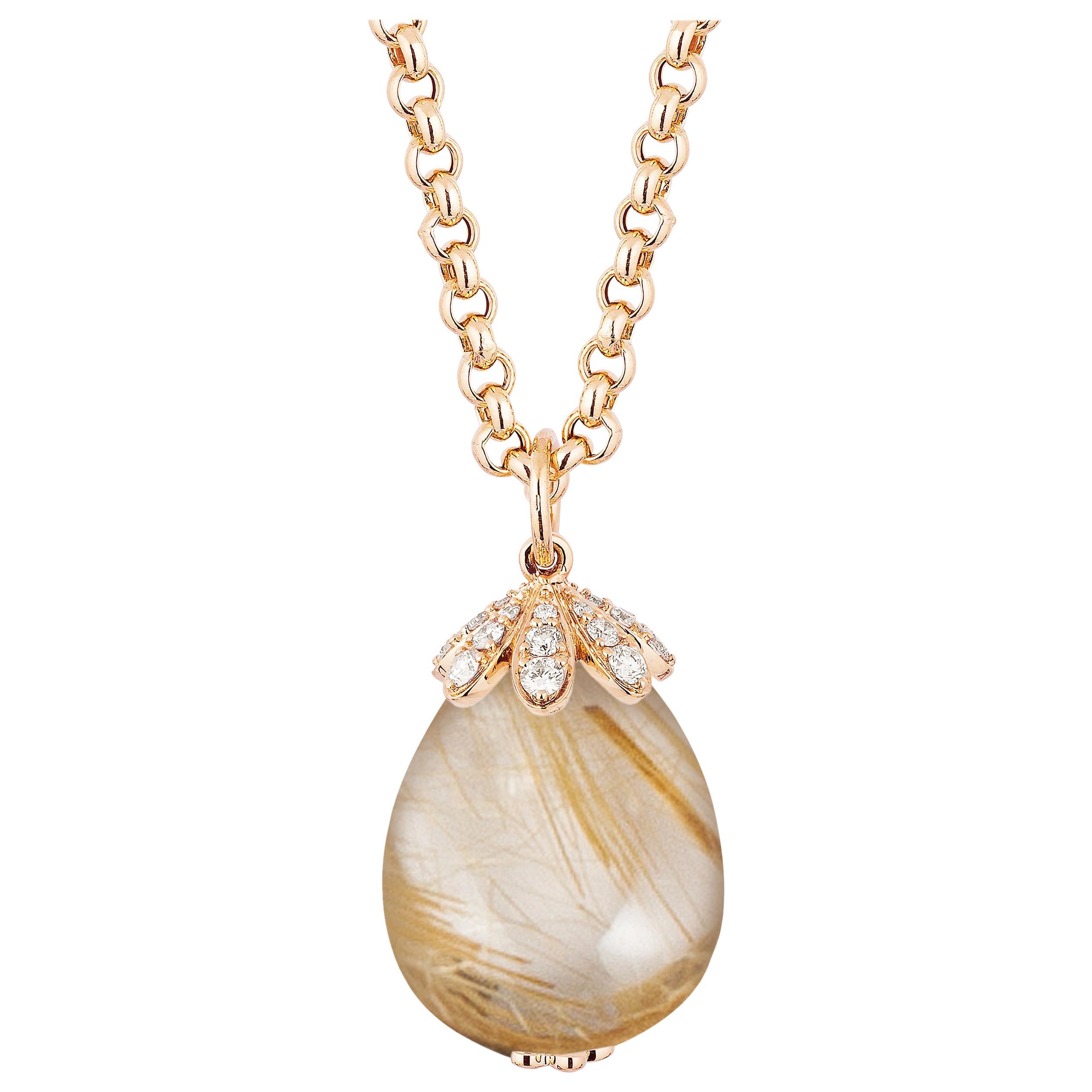 Goshwara Golden Rutilated Drop And Diamond Pendant For Sale