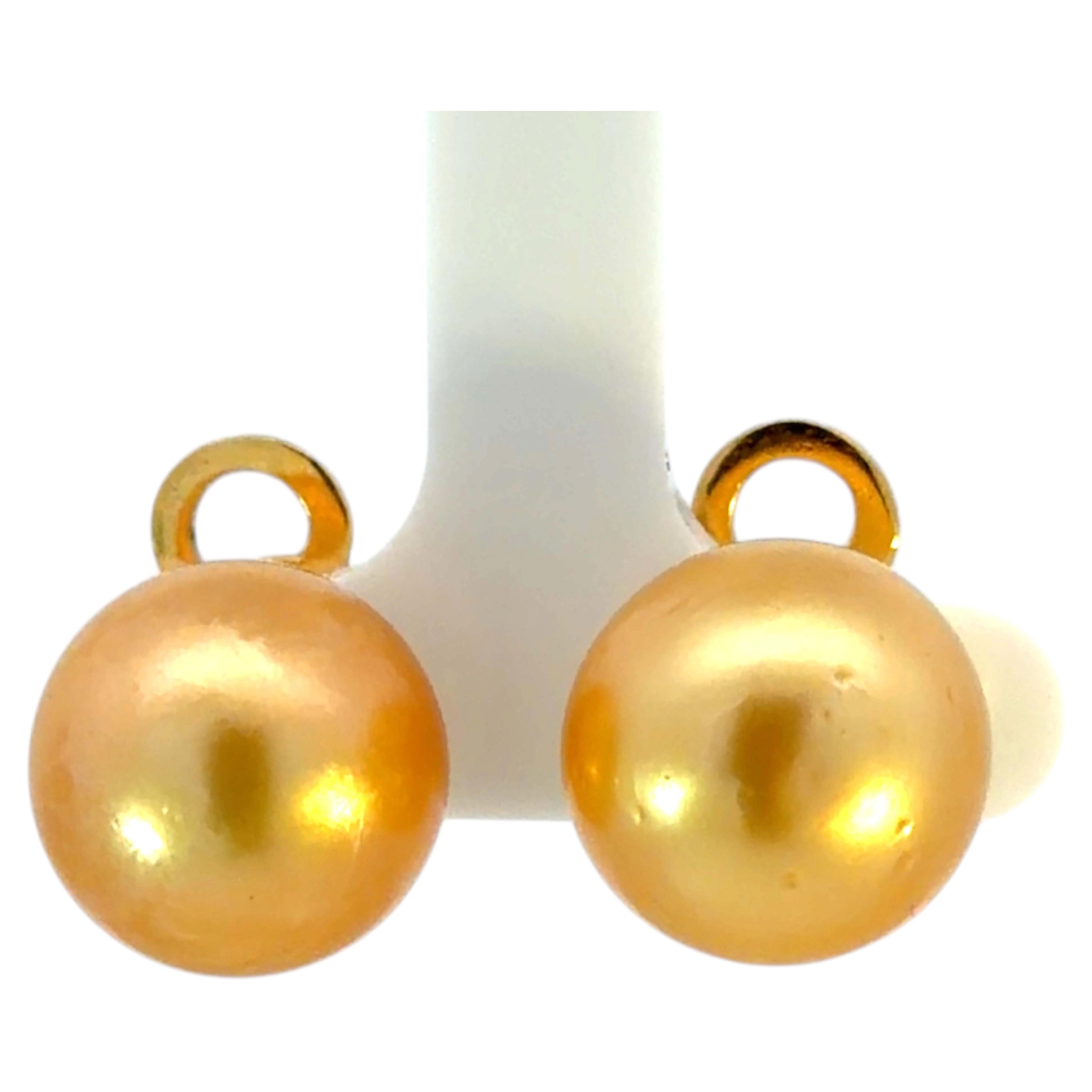 Grandes boucles d'oreilles à clous ornées d'une perle dorée des mers du Sud, en or jaune 14 carats en vente