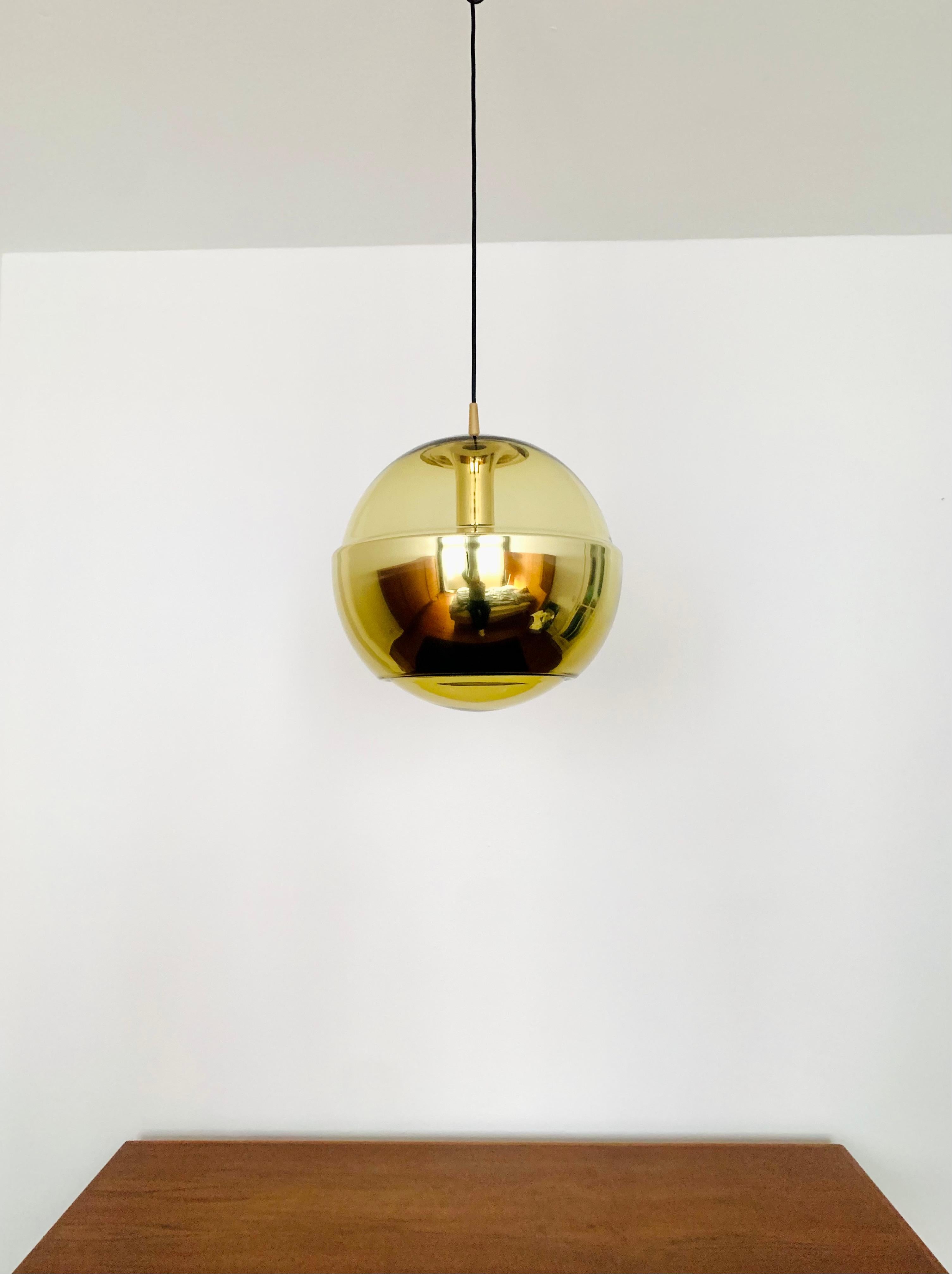 German Large Golden Space Age Glass Pendant Lamp by Peill and Putzler For Sale