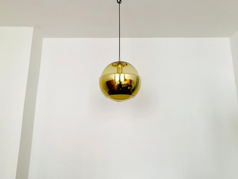 Mid-20th Century Large Golden Space Age Glass Pendant Lamp by Peill and Putzler For Sale