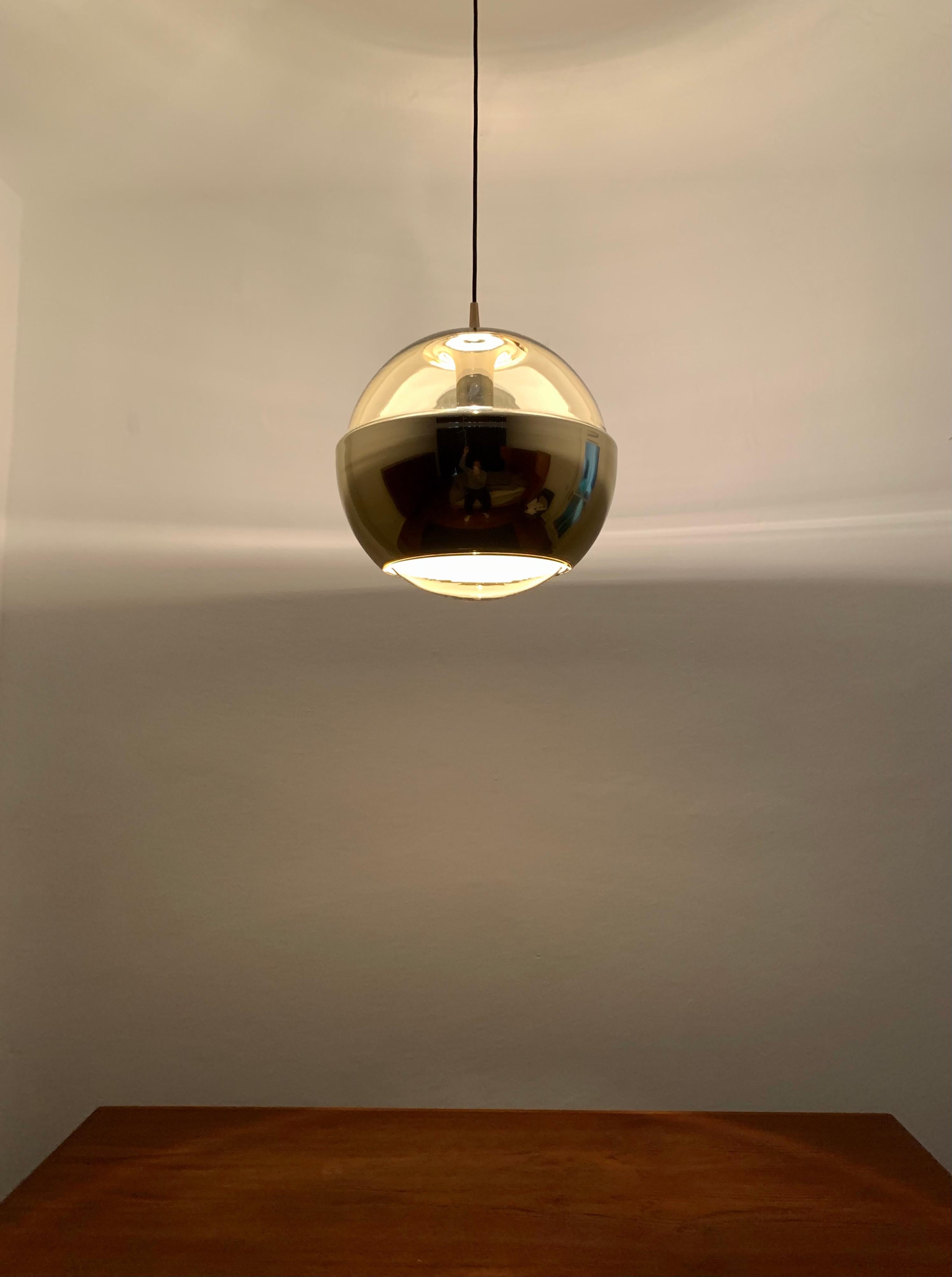 Large Golden Space Age Glass Pendant Lamp by Peill and Putzler For Sale 3