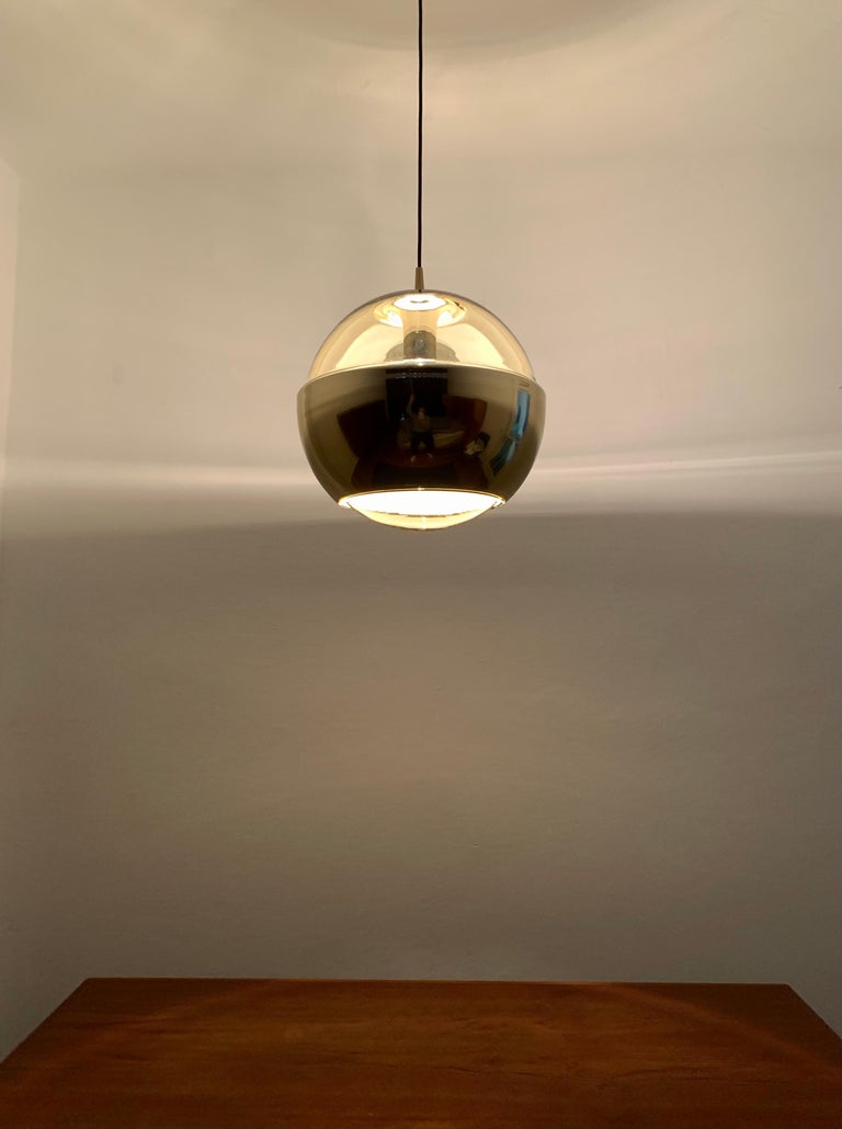 Large Golden Space Age Glass Pendant Lamp by Peill and Putzler For Sale 3