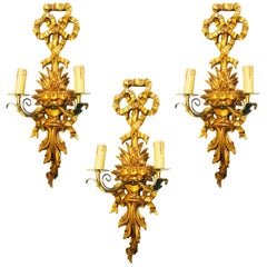 Large Golden Wall Sconces Louis XVI Style, France, 20th Century