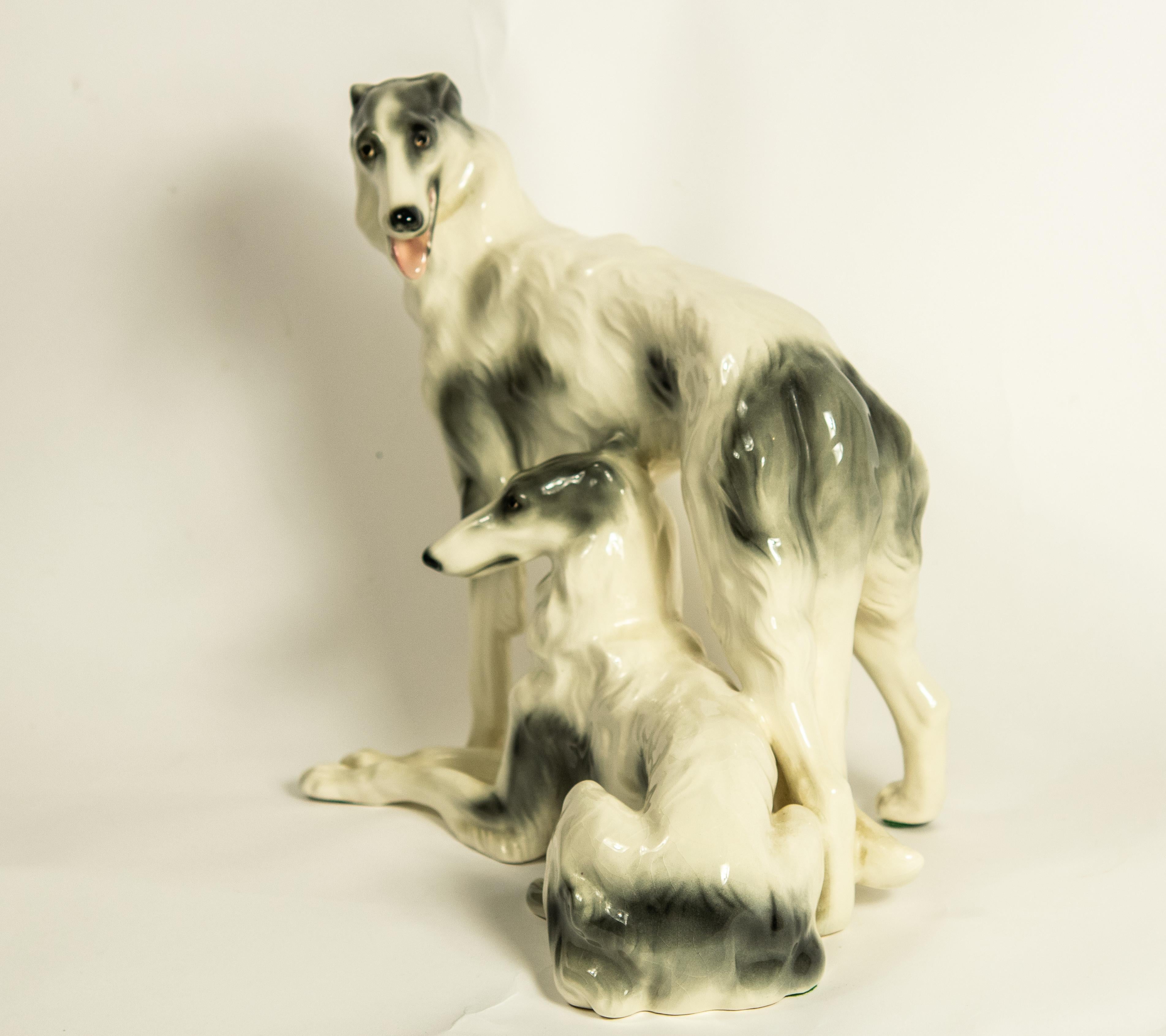 Austrian Large Goldscheider Borzoi Russian Wolfhounds Dogs One Standing and Other Laying