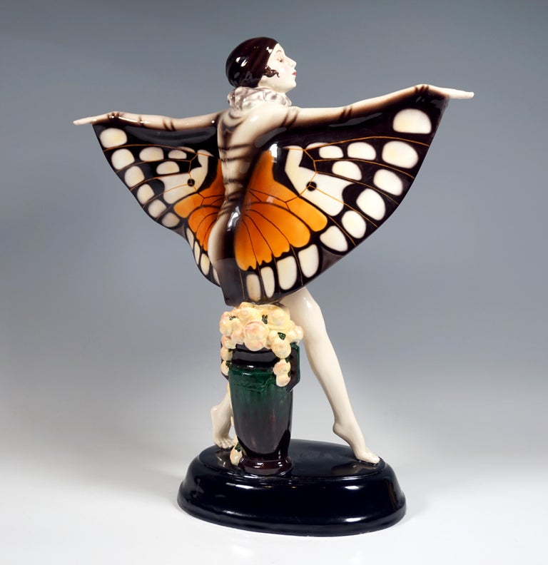Austrian Large Goldscheider Vienna Art Déco Figure 'The Captured Bird' by Lorenzl c. 1925 For Sale
