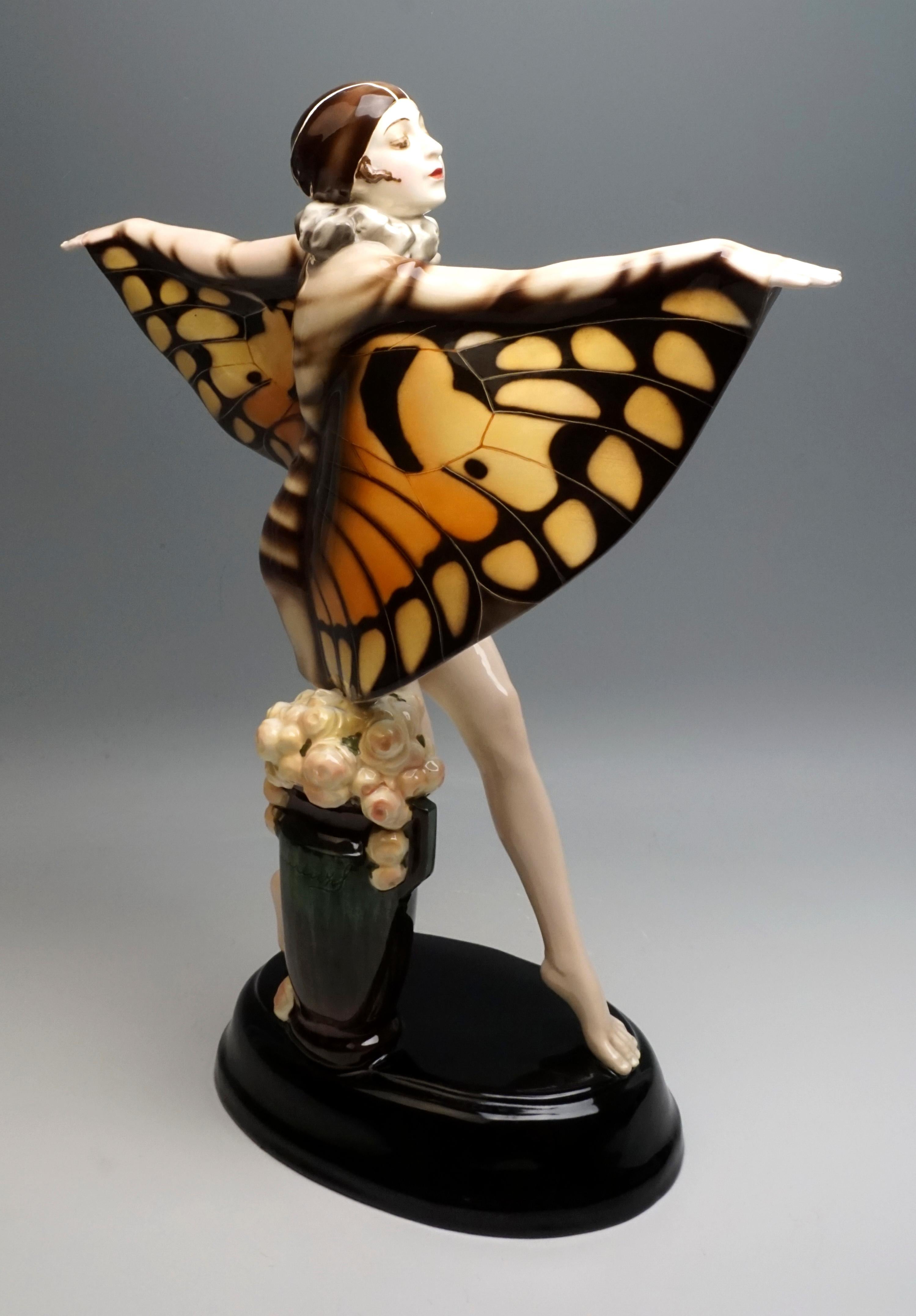 Ceramic Large Goldscheider Vienna Art-Déco Figure 'The Captured Bird' by Lorenzl