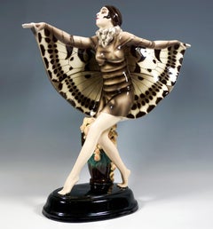 Große Goldscheider Wien Art Déco Figur 'Der gefangene Vogel', von Lorenzl um 1925