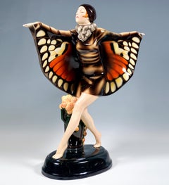 Große Goldscheider Wien Art Déco Figur 'Der gefangene Vogel', von Lorenzl um 1925