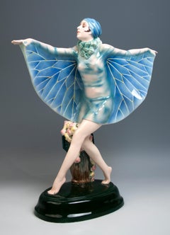 Große Goldscheider Wien Art-Déco Figur ''Der gefangene Vogel'' Lorenzl um 1930