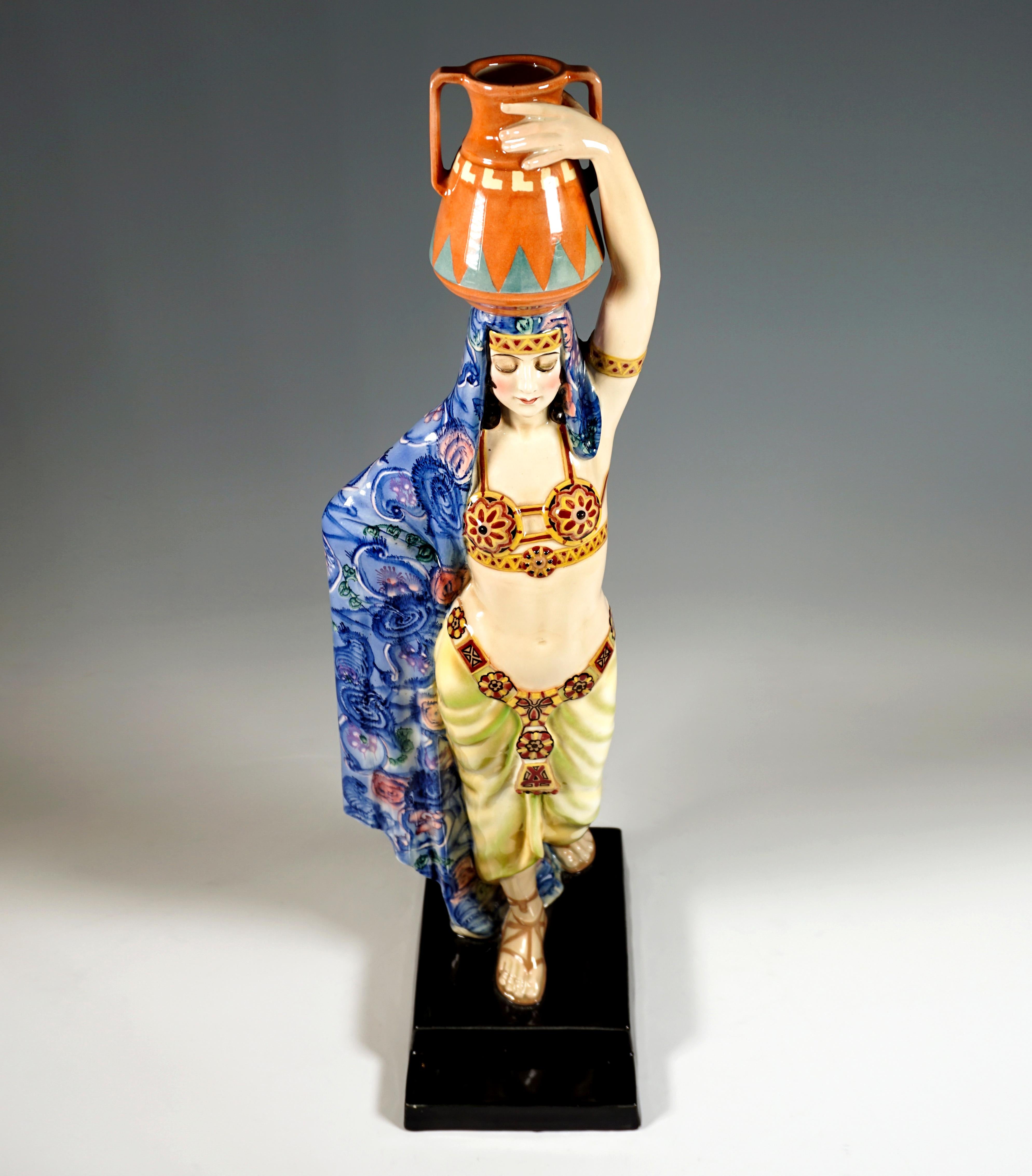 Early 20th Century  Large Goldscheider Vienna Art Déco Figurine, Water Carrier, Lorenzl, ca. 1925 For Sale