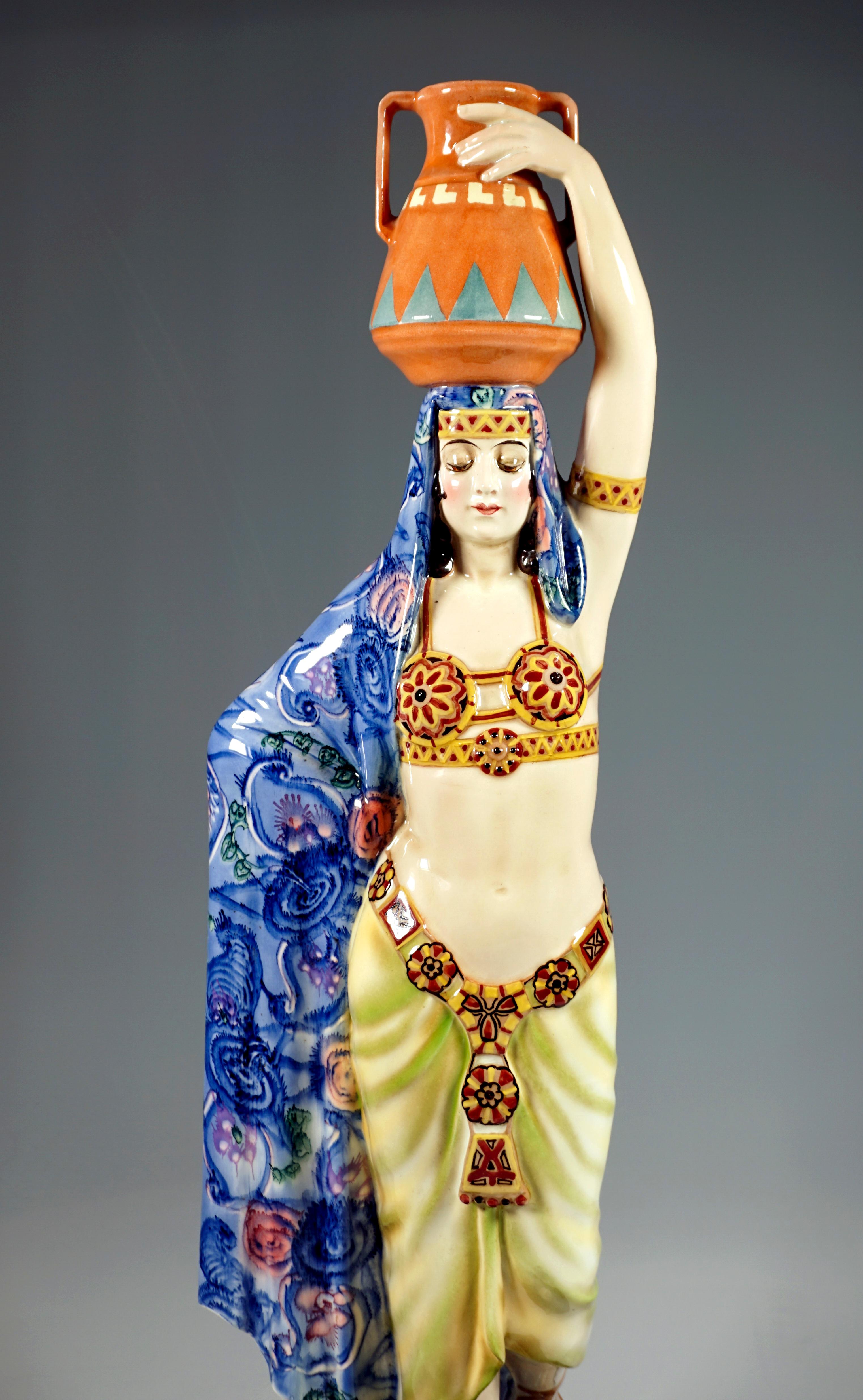 Ceramic  Large Goldscheider Vienna Art Déco Figurine, Water Carrier, Lorenzl, ca. 1925 For Sale