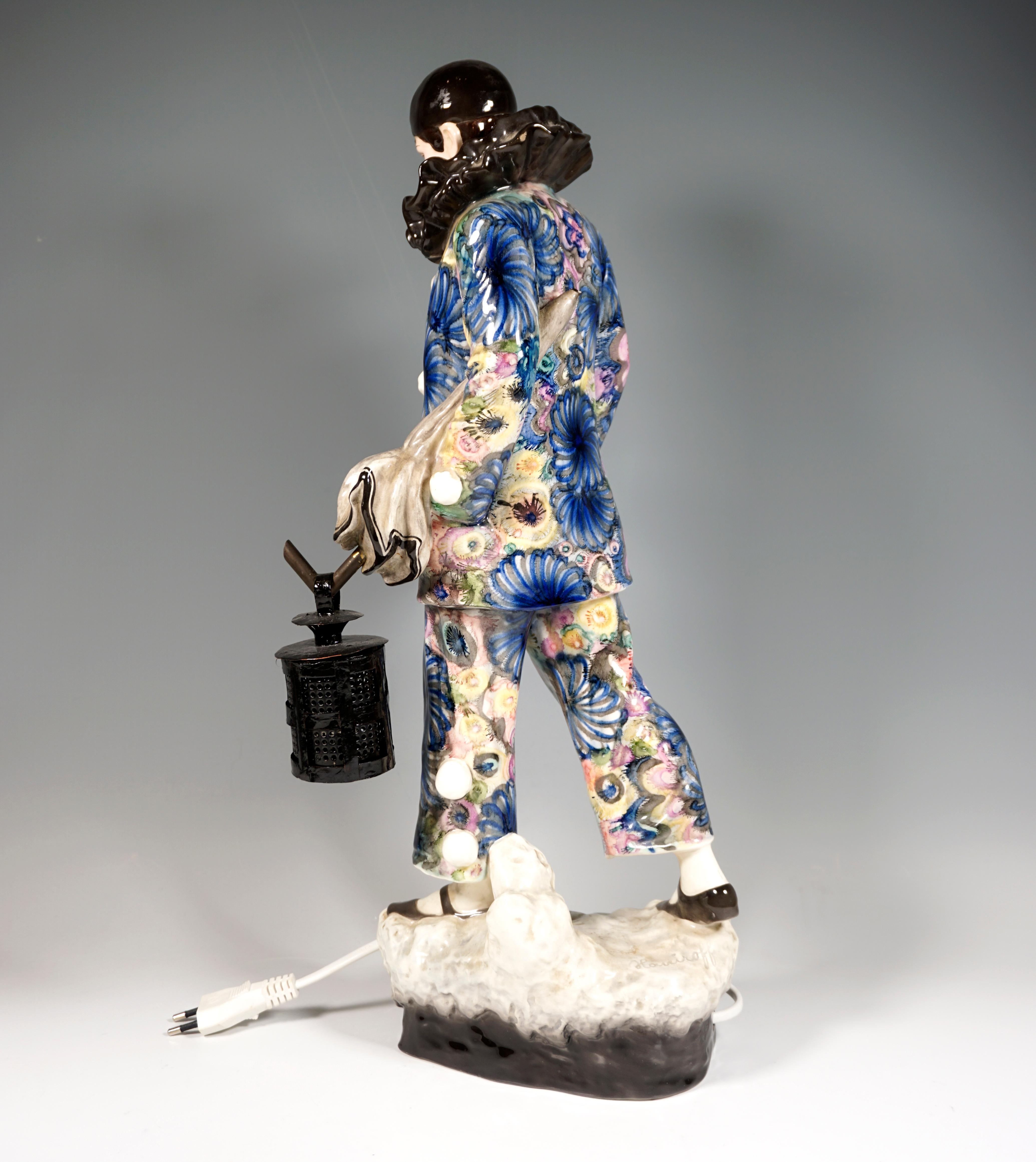 Hand-Painted Large Goldscheider Vienna Art-déco Harlequin Figurine by B. Haniroff, ca 1920