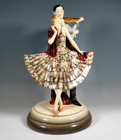 Large Goldscheider Vienna Group, Dancer With Violinist, by Josef Lorenzl, c 1930