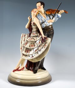 Large Goldscheider Vienna Group, Dancer With Violinist, by Josef Lorenzl, C 1930
