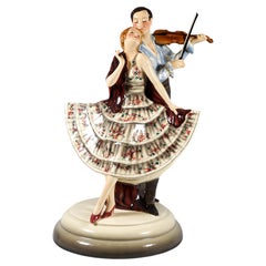 Large Goldscheider Vienna Group, Dancer With Violinist, by Josef Lorenzl, C 1930