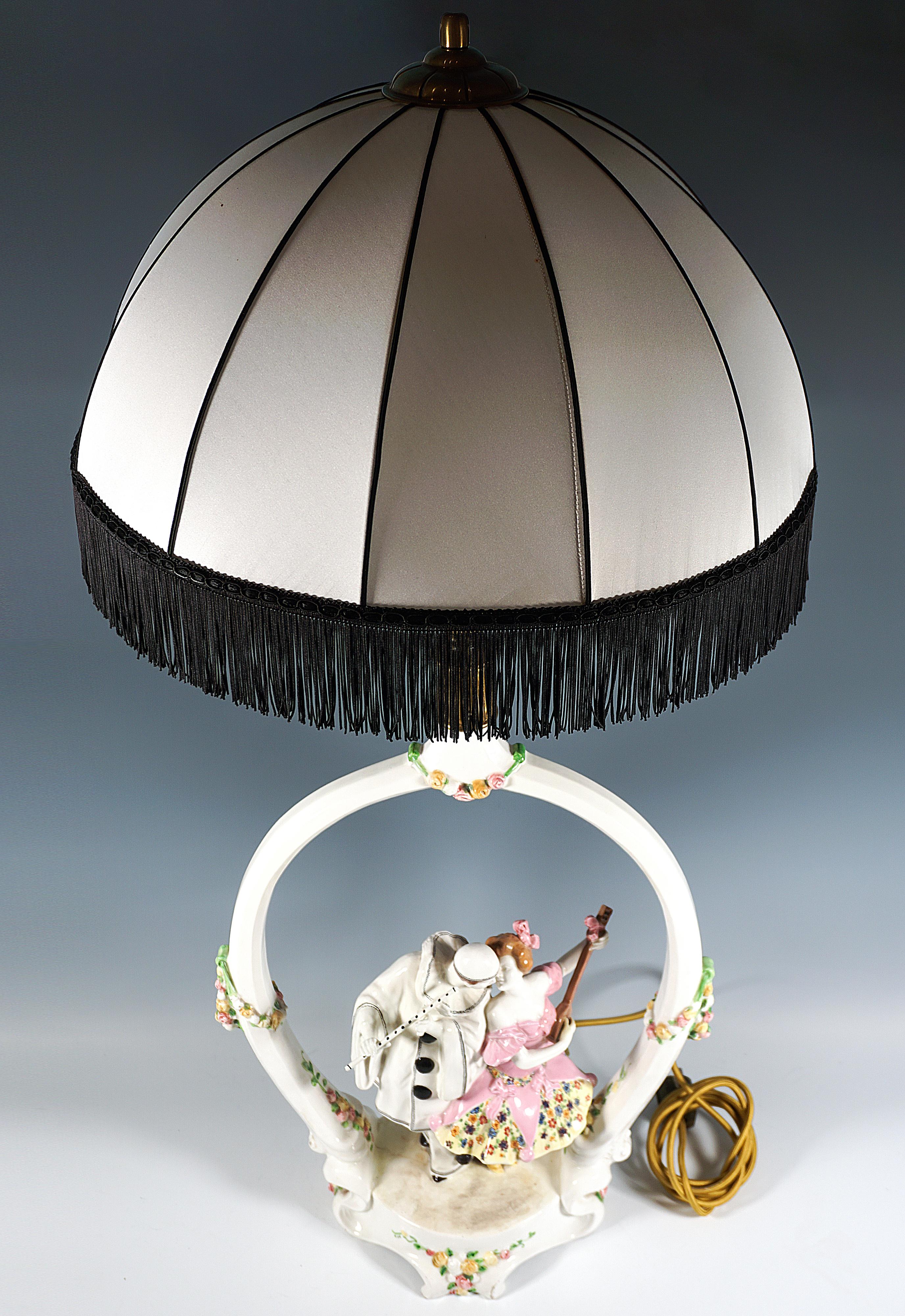 Art Nouveau Large Goldscheider Vienna Table Lamp 'Pierrot & Pierrette', by Padola, ca. 1915