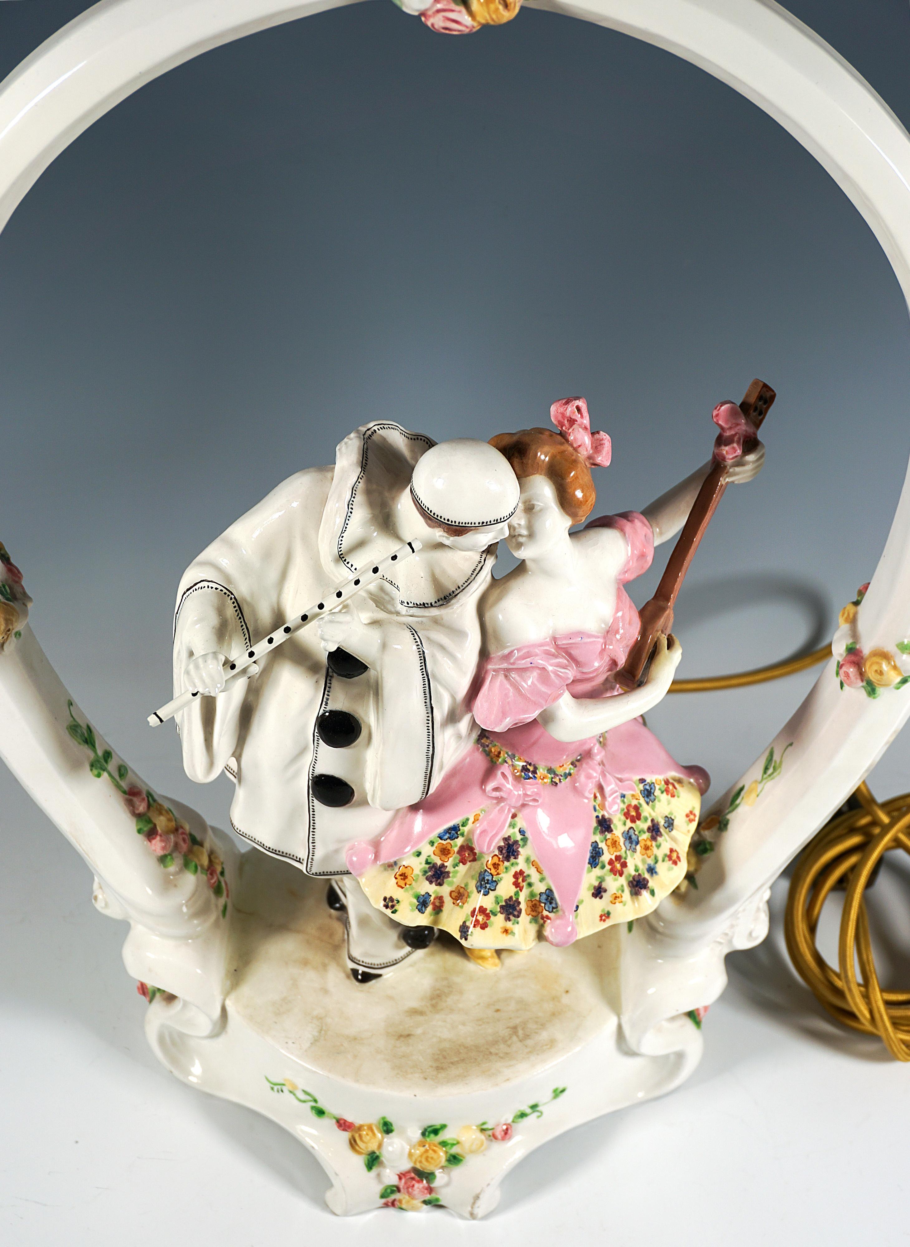 Austrian Large Goldscheider Vienna Table Lamp 'Pierrot & Pierrette', by Padola, ca. 1915