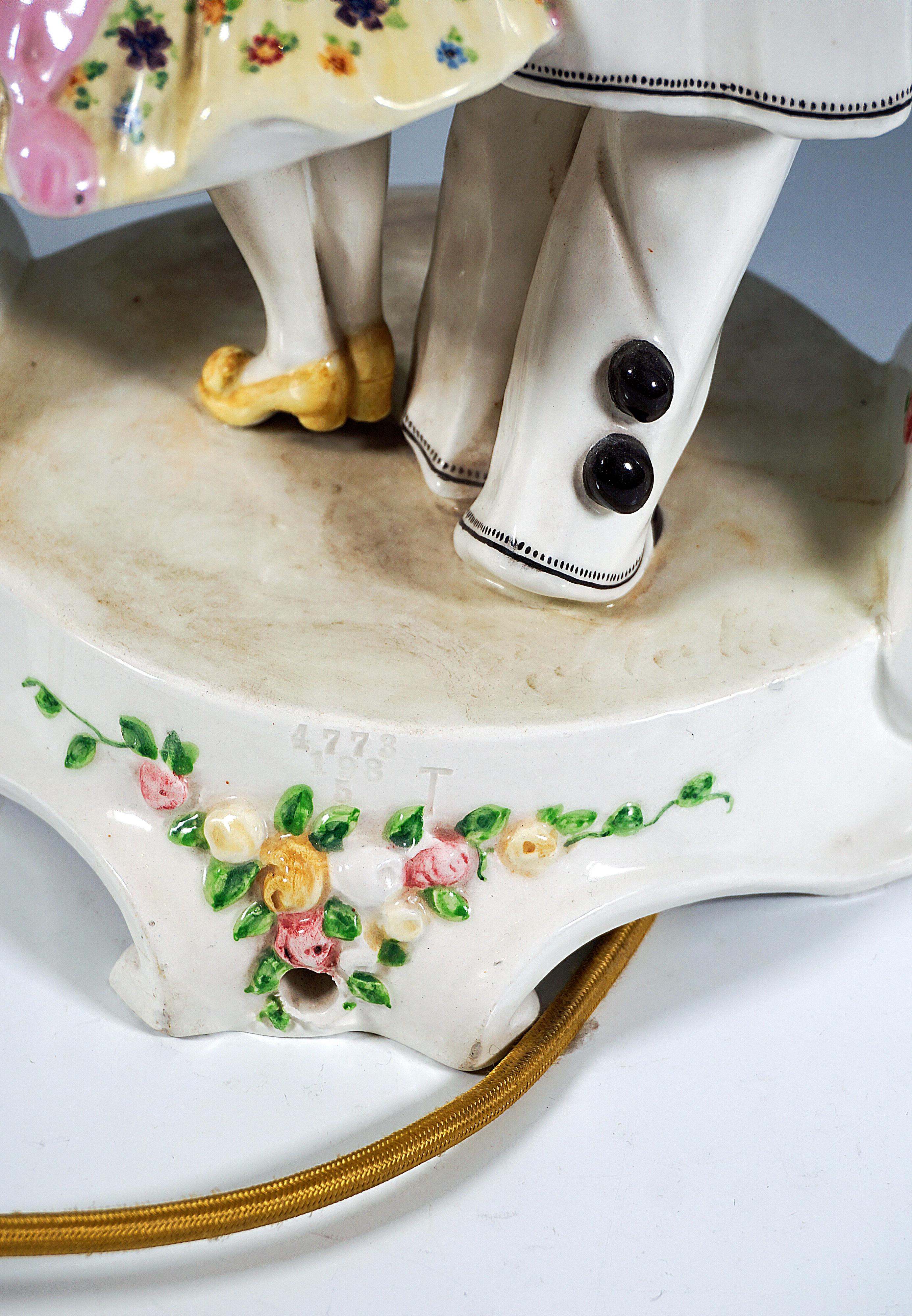 Early 20th Century Large Goldscheider Vienna Table Lamp 'Pierrot & Pierrette', by Padola, ca. 1915