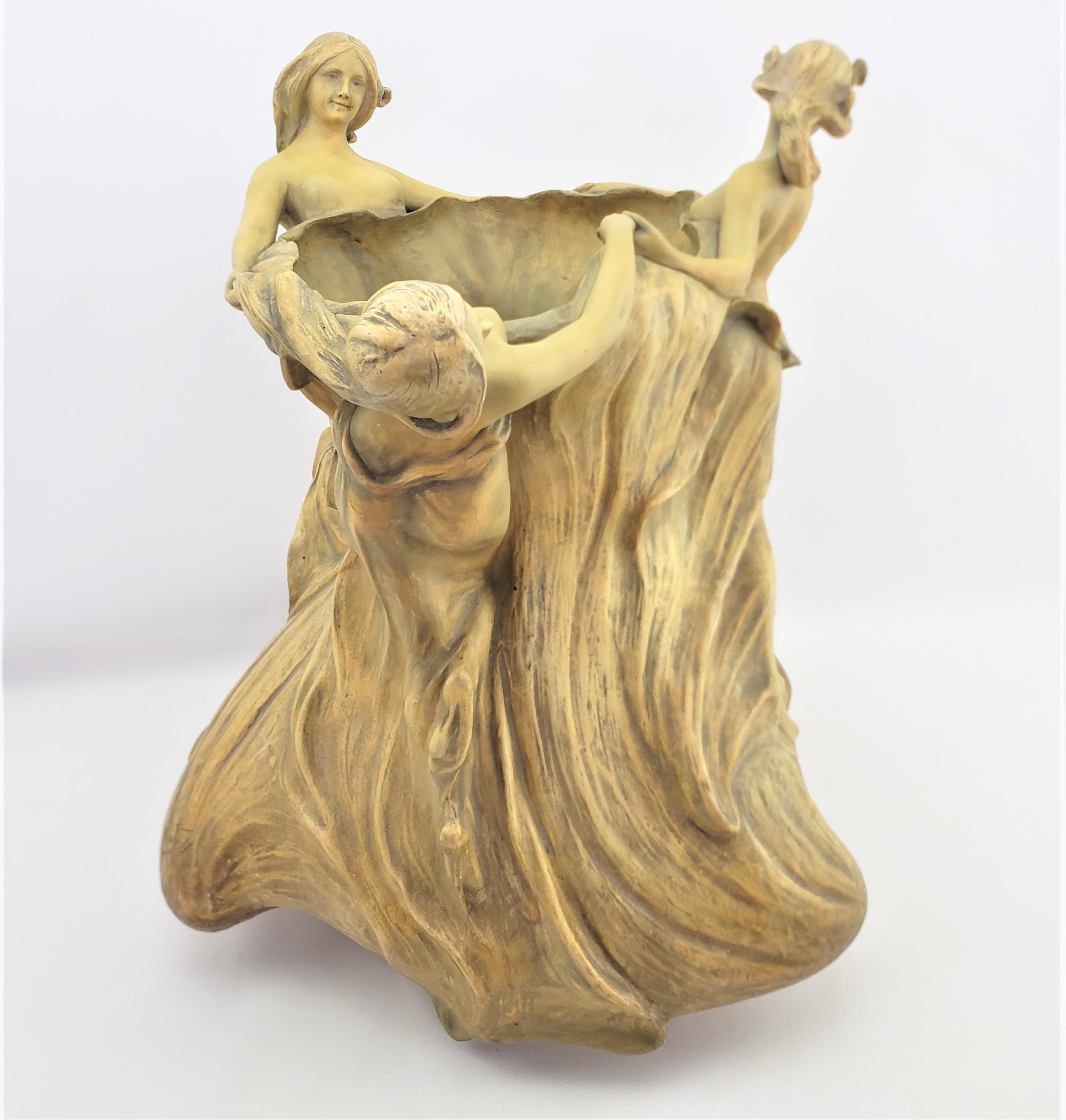Hand-Crafted Large Goldsheider E. Tell Signed Jardiniere with Semi-Nude Women Holding Hands For Sale