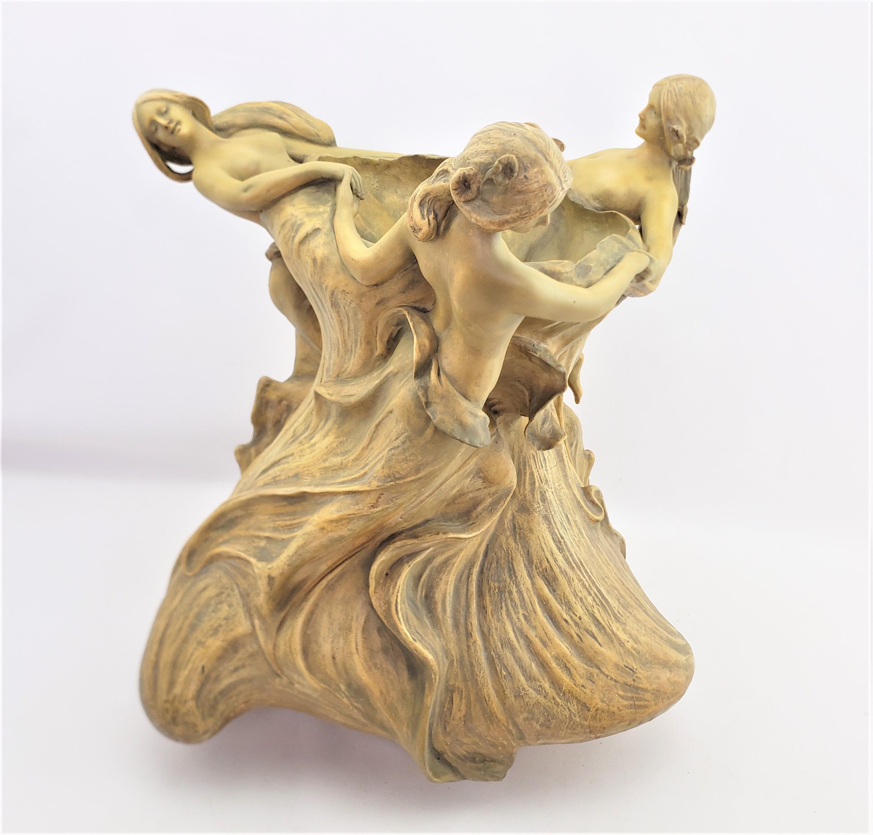 Large Goldsheider E. Tell Signed Jardiniere with Semi-Nude Women Holding Hands In Good Condition For Sale In Hamilton, Ontario
