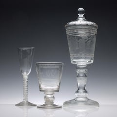 Large Golfer Engraved 19th Century Lidded Glass Goblet, circa 1900