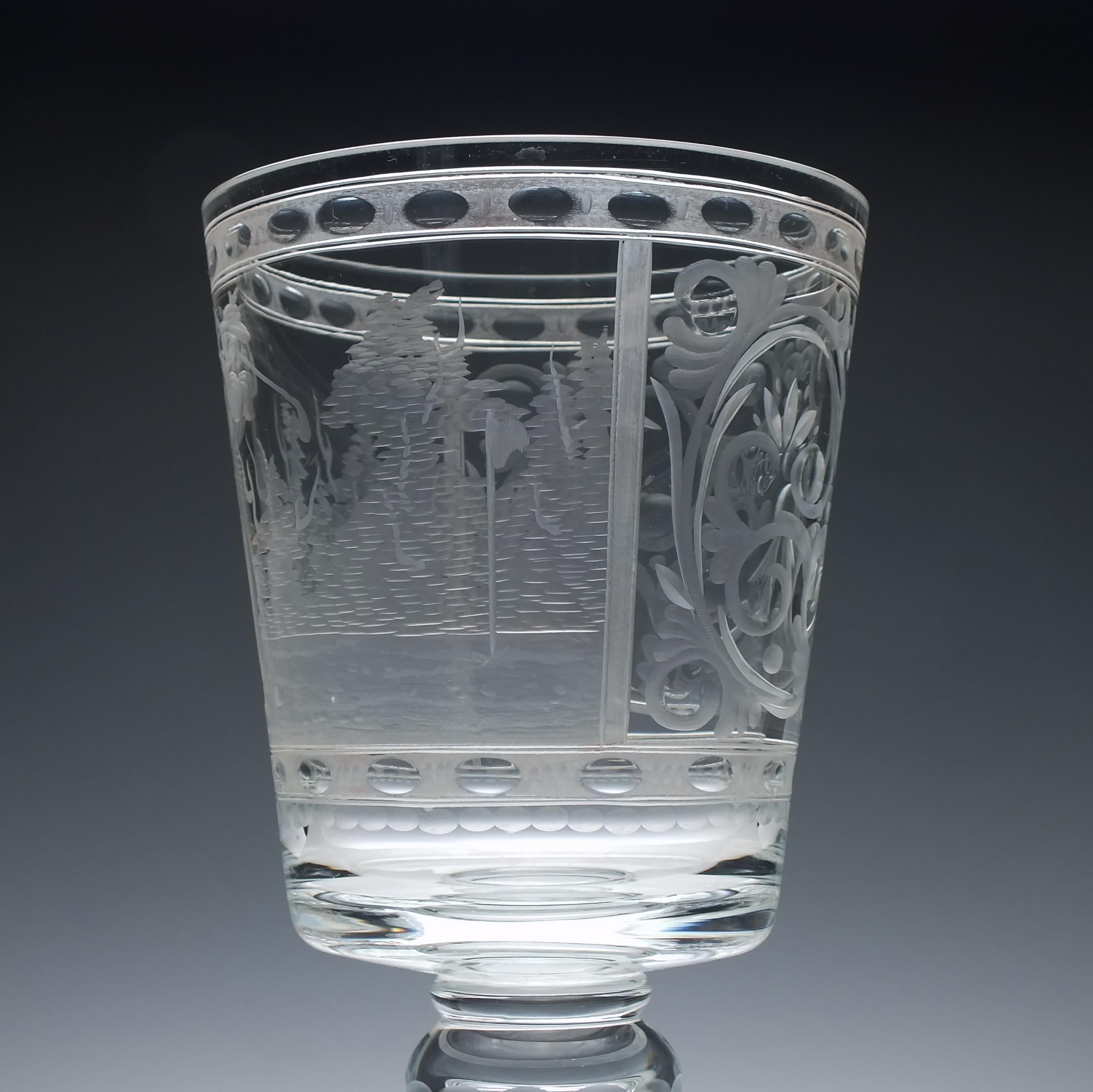 Early 20th Century Large Golfer Engraved 19th Century Lidded Glass Goblet, circa 1900 For Sale