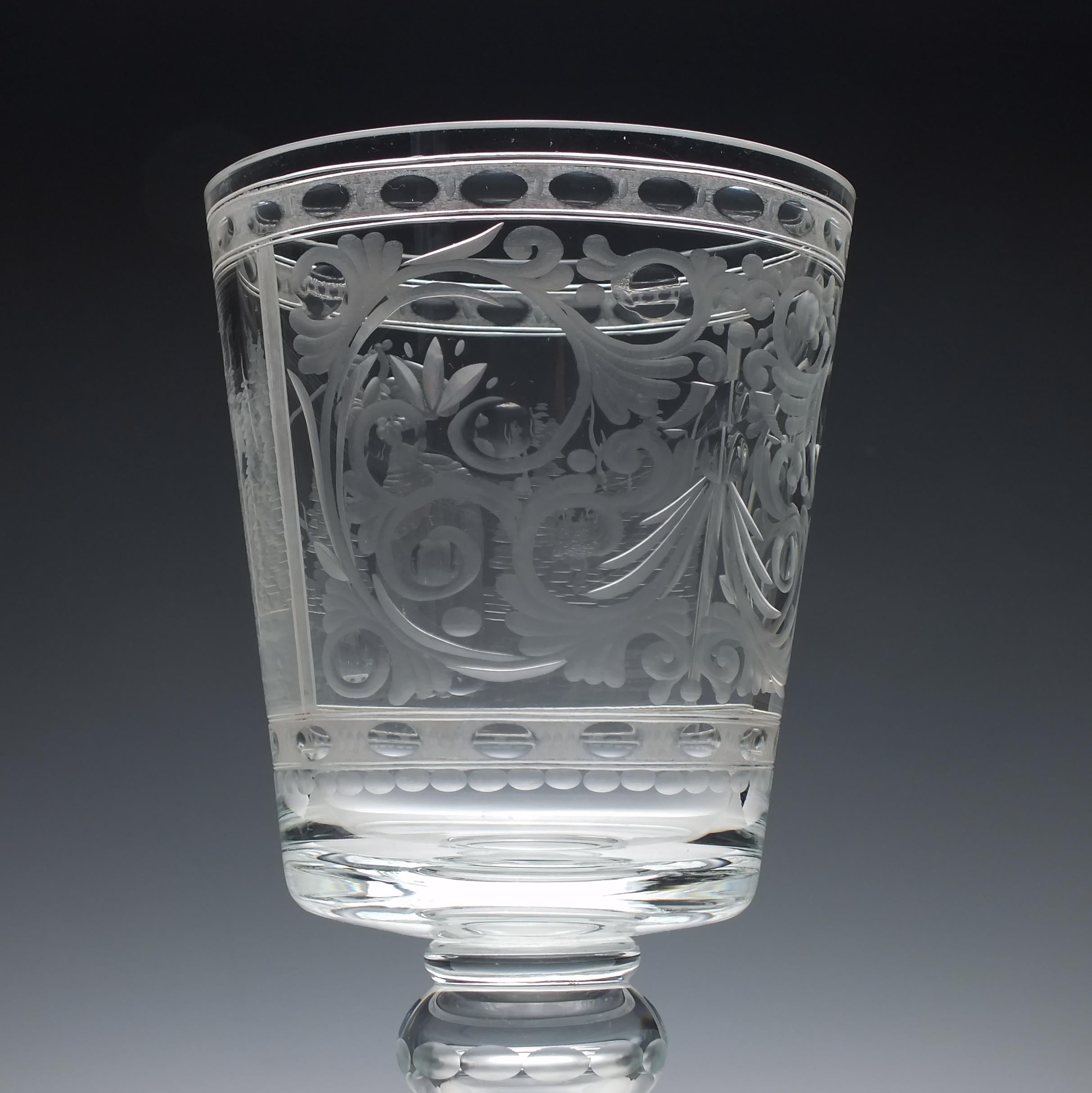 Blown Glass Large Golfer Engraved 19th Century Lidded Glass Goblet, circa 1900 For Sale