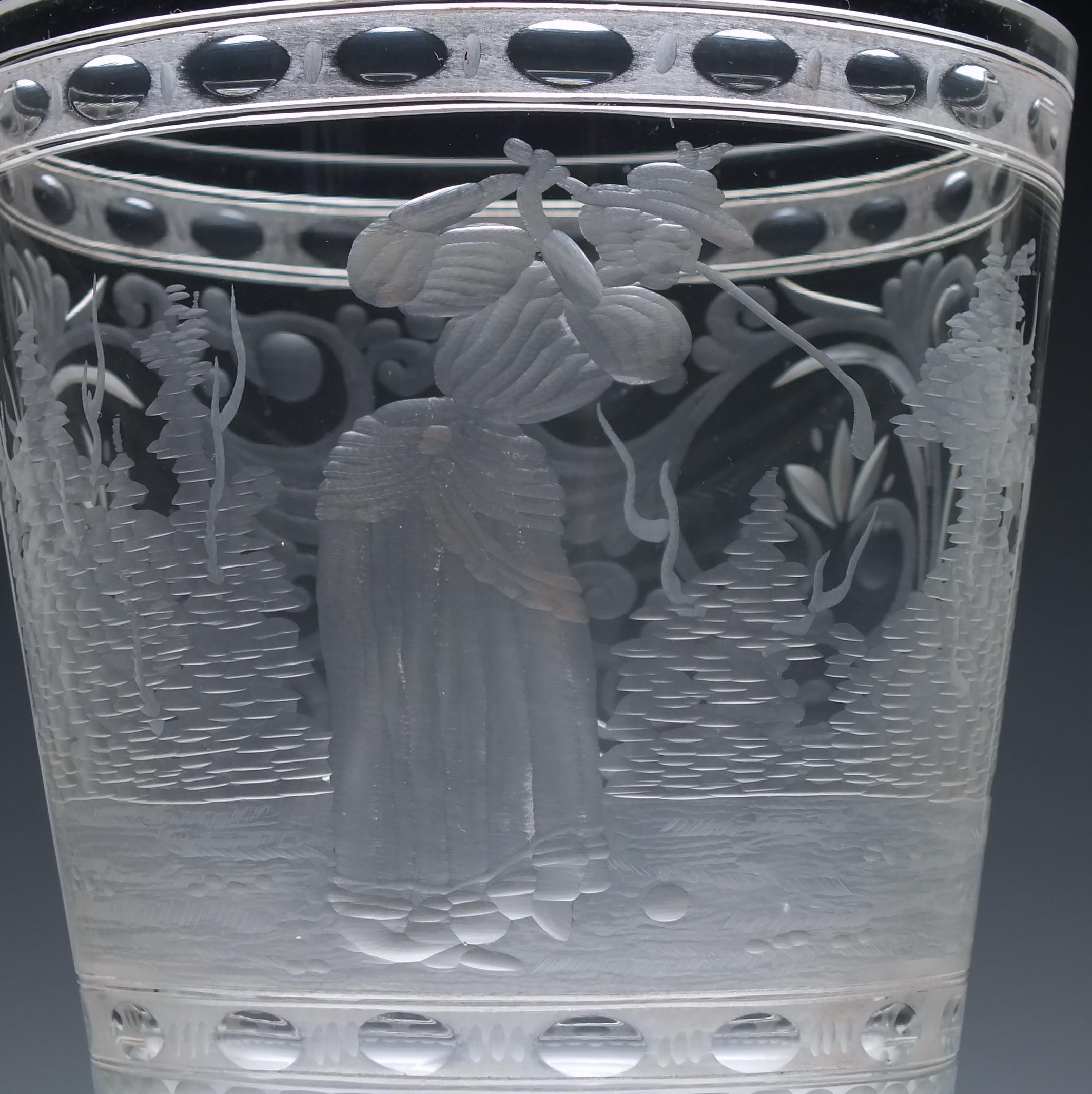 Large Golfer Engraved 19th Century Lidded Glass Goblet, circa 1900 For Sale 2