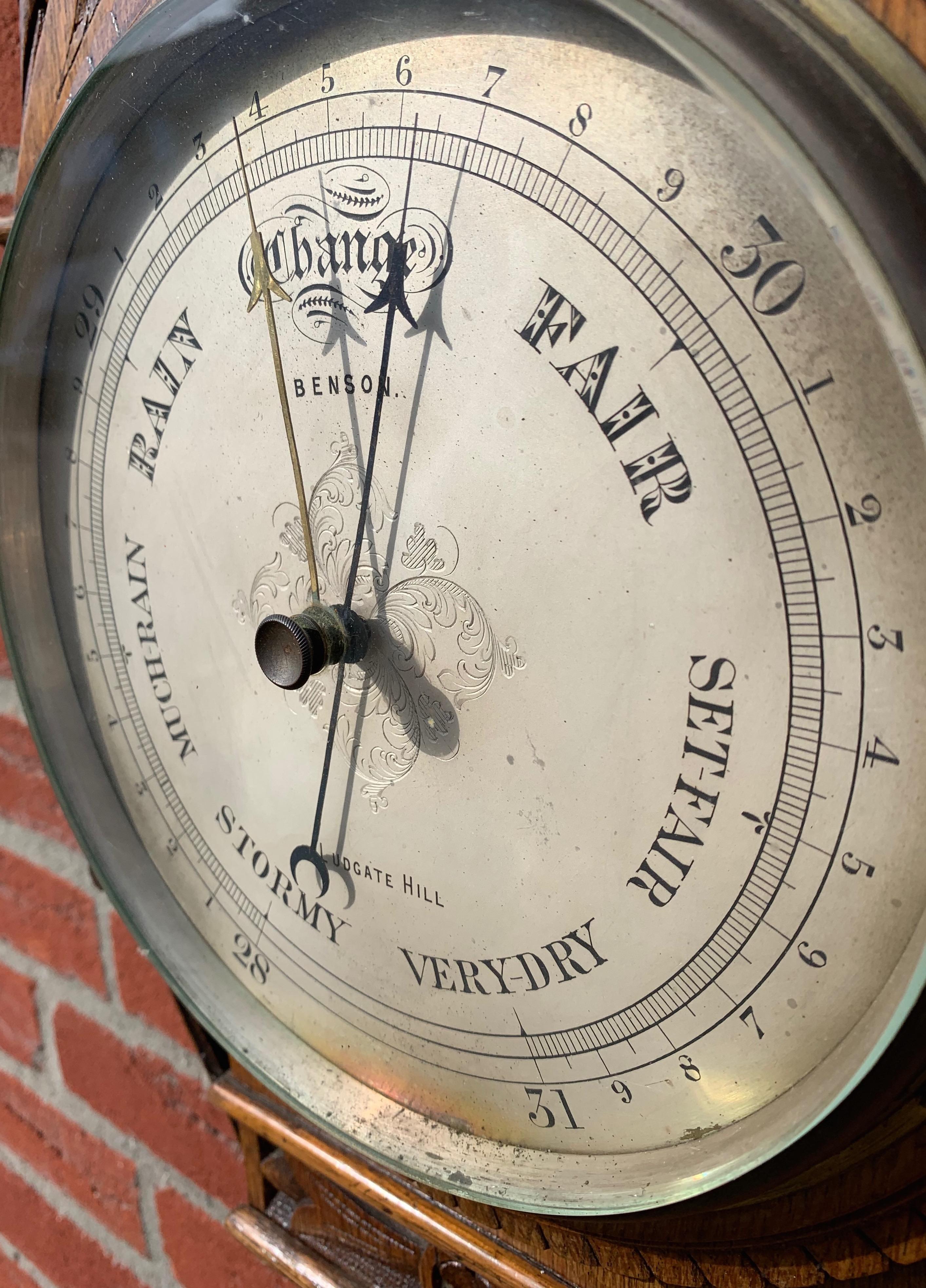 Large, Good Condition and Stylish Antique English Victorian Oak Wall Barometer For Sale 1