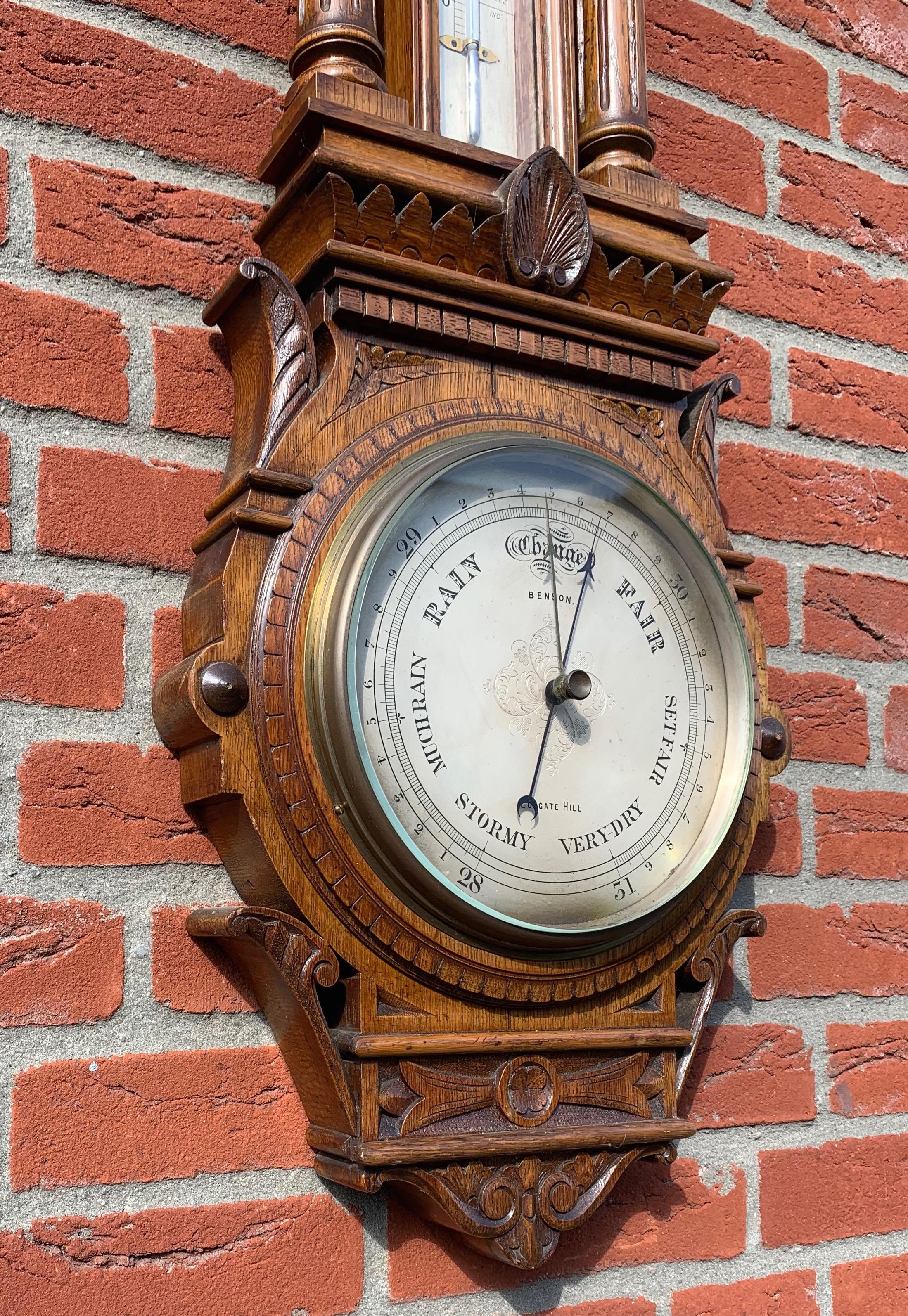 Large, Good Condition and Stylish Antique English Victorian Oak Wall Barometer For Sale 7