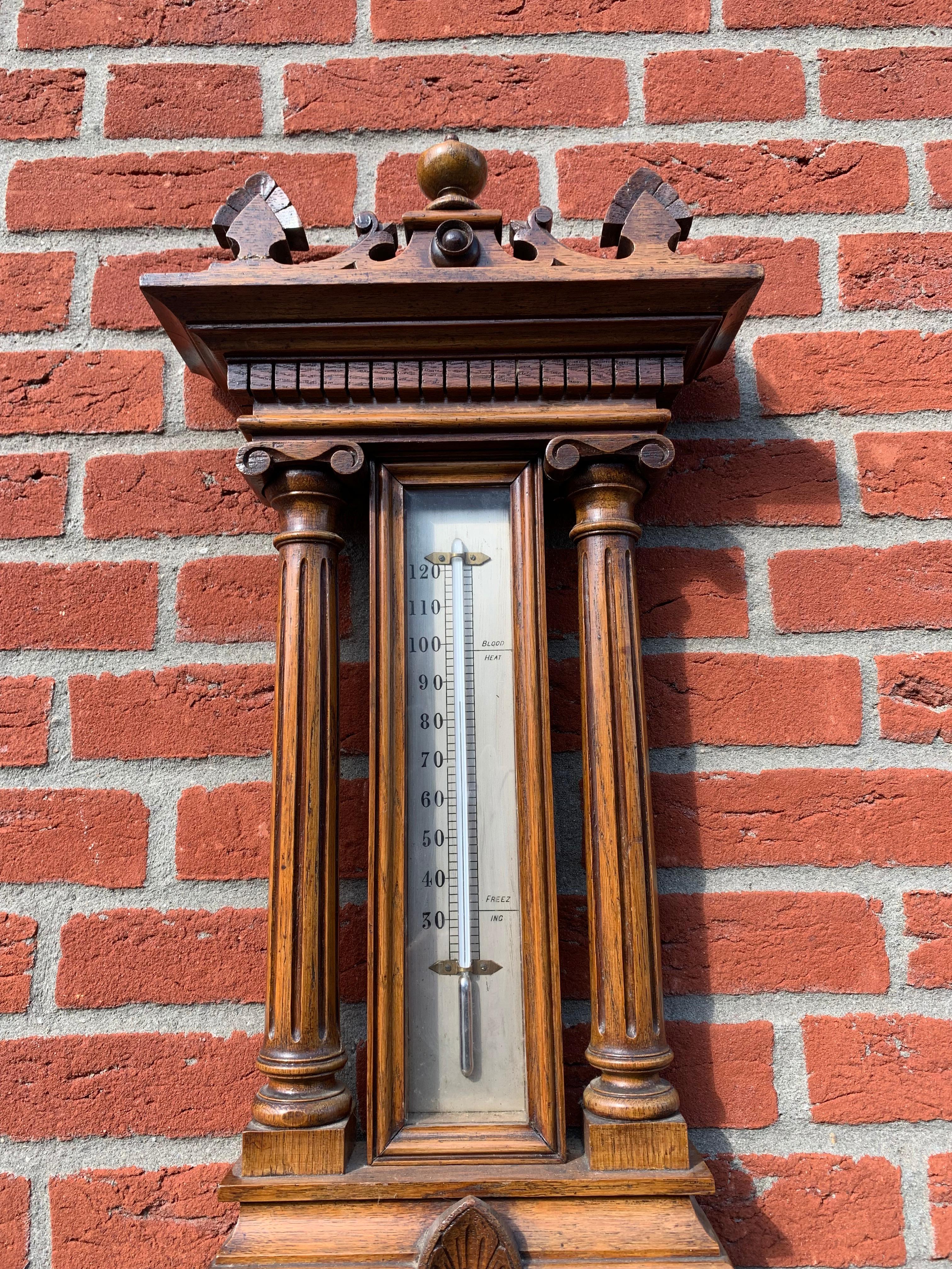 Large, Good Condition and Stylish Antique English Victorian Oak Wall Barometer For Sale 9