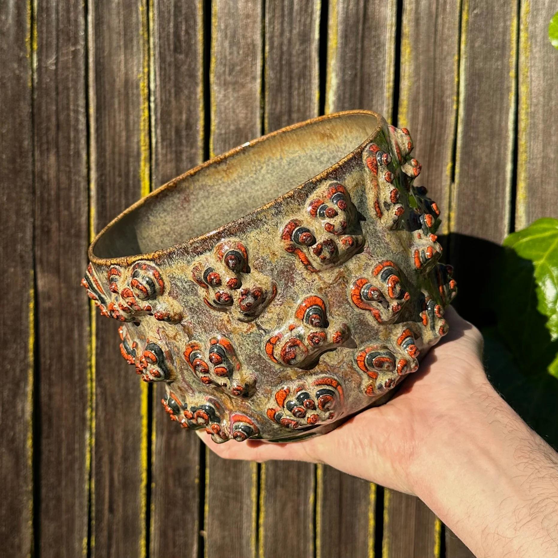 Mid-Century Modern Large Goopy Amoeba Glazed Earth and Salmon Planter For Sale