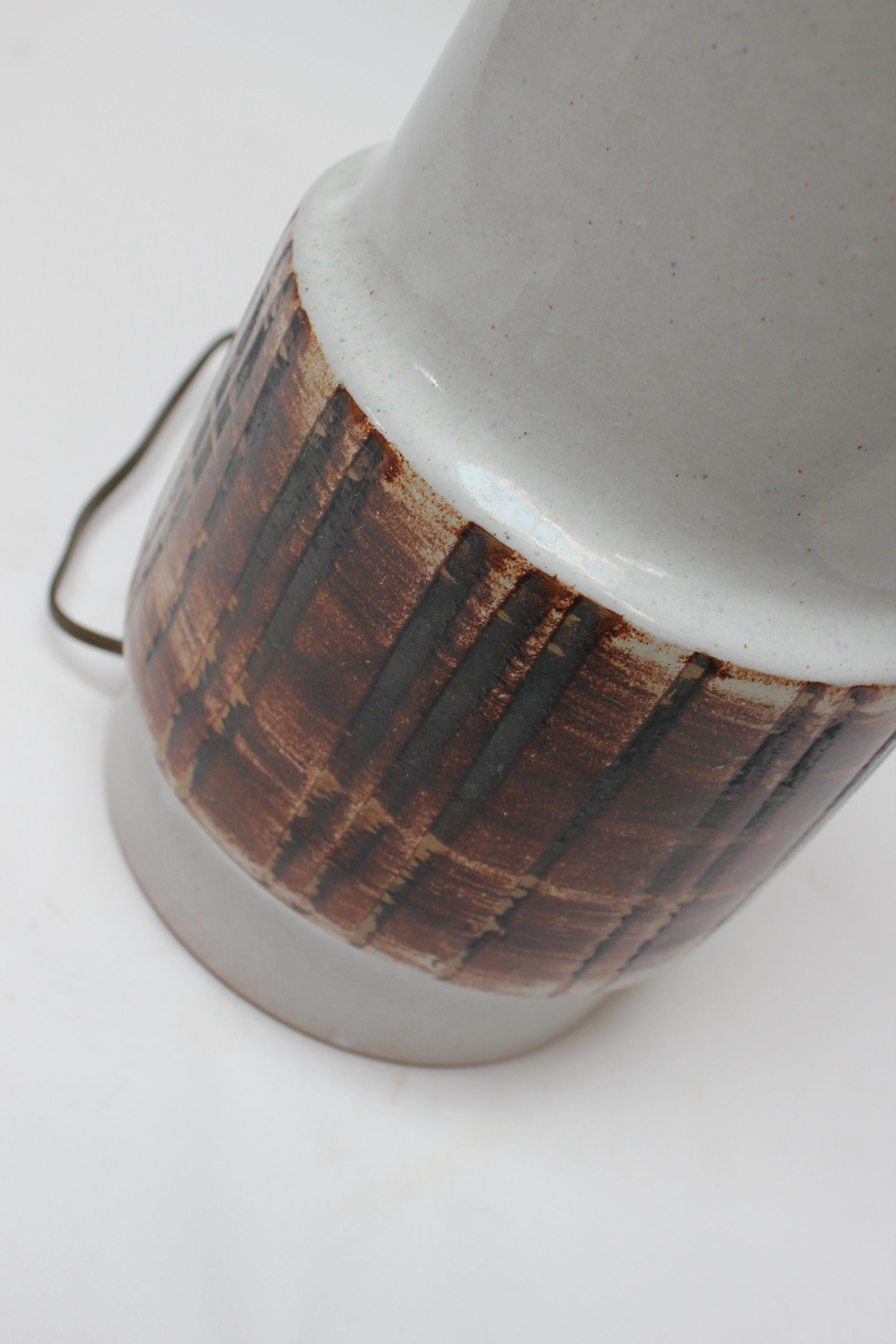 Large Gordon and Jane Martz Gray Ceramic Table Lamp with Shade and Finial 4