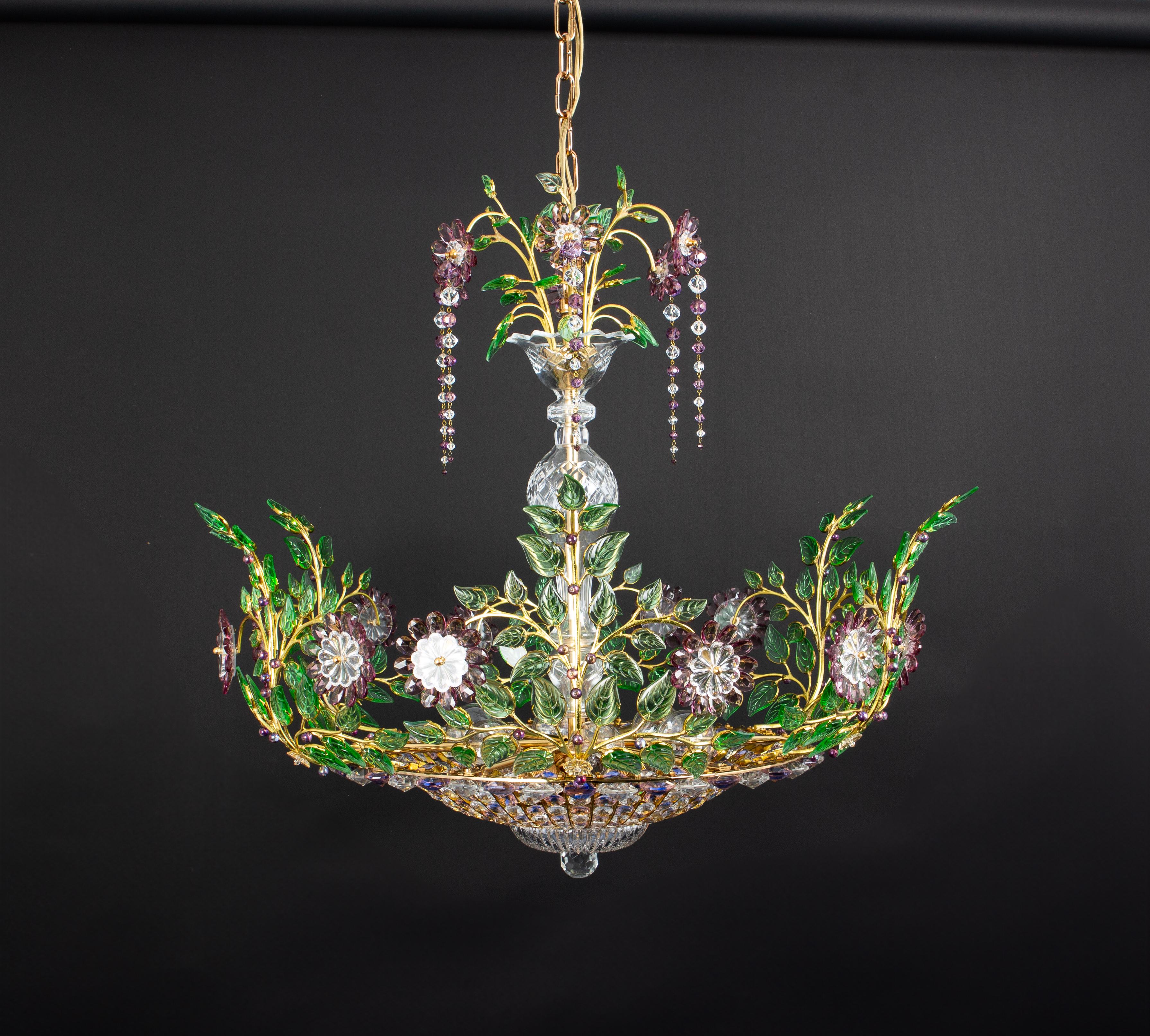 1 of 2 Large Gorgeous Chandeier Gilt Faceted Crystal Glass Bagues, Palwa, 1970s For Sale 4