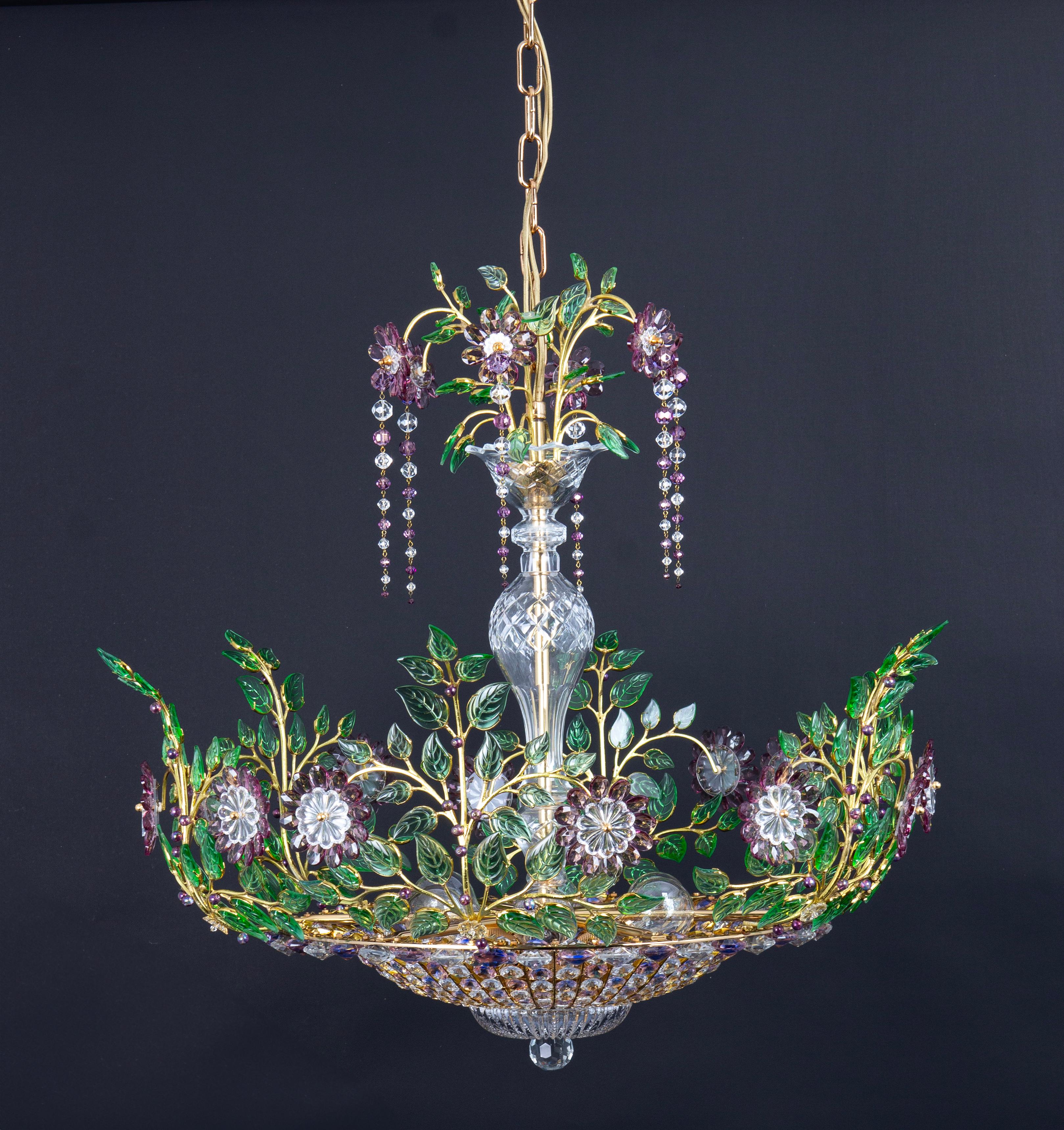 1 of 2 Large Gorgeous Chandeier Gilt Faceted Crystal Glass Bagues, Palwa, 1970s For Sale 7