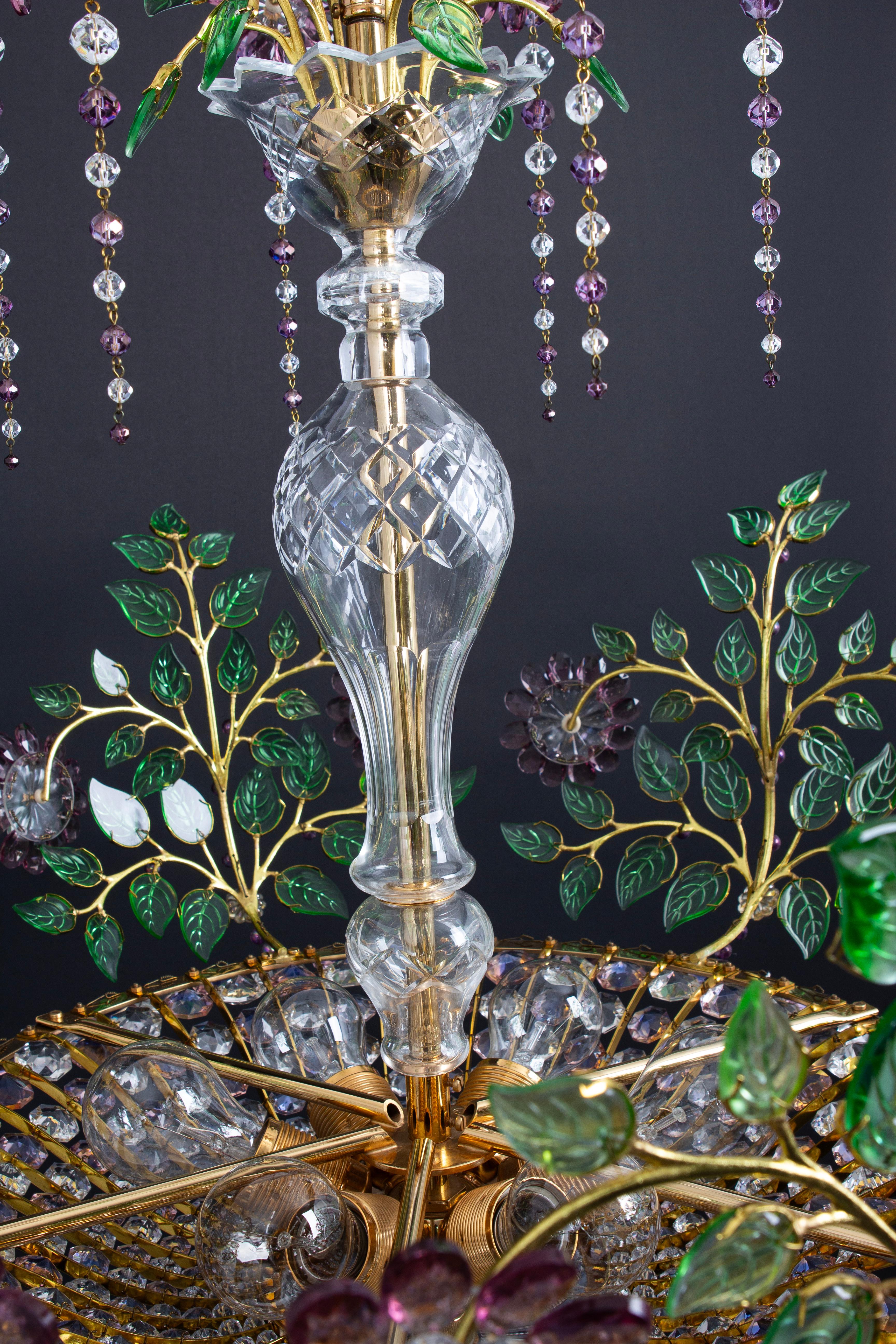 1 of 2 Large Gorgeous Chandeier Gilt Faceted Crystal Glass Bagues, Palwa, 1970s For Sale 10