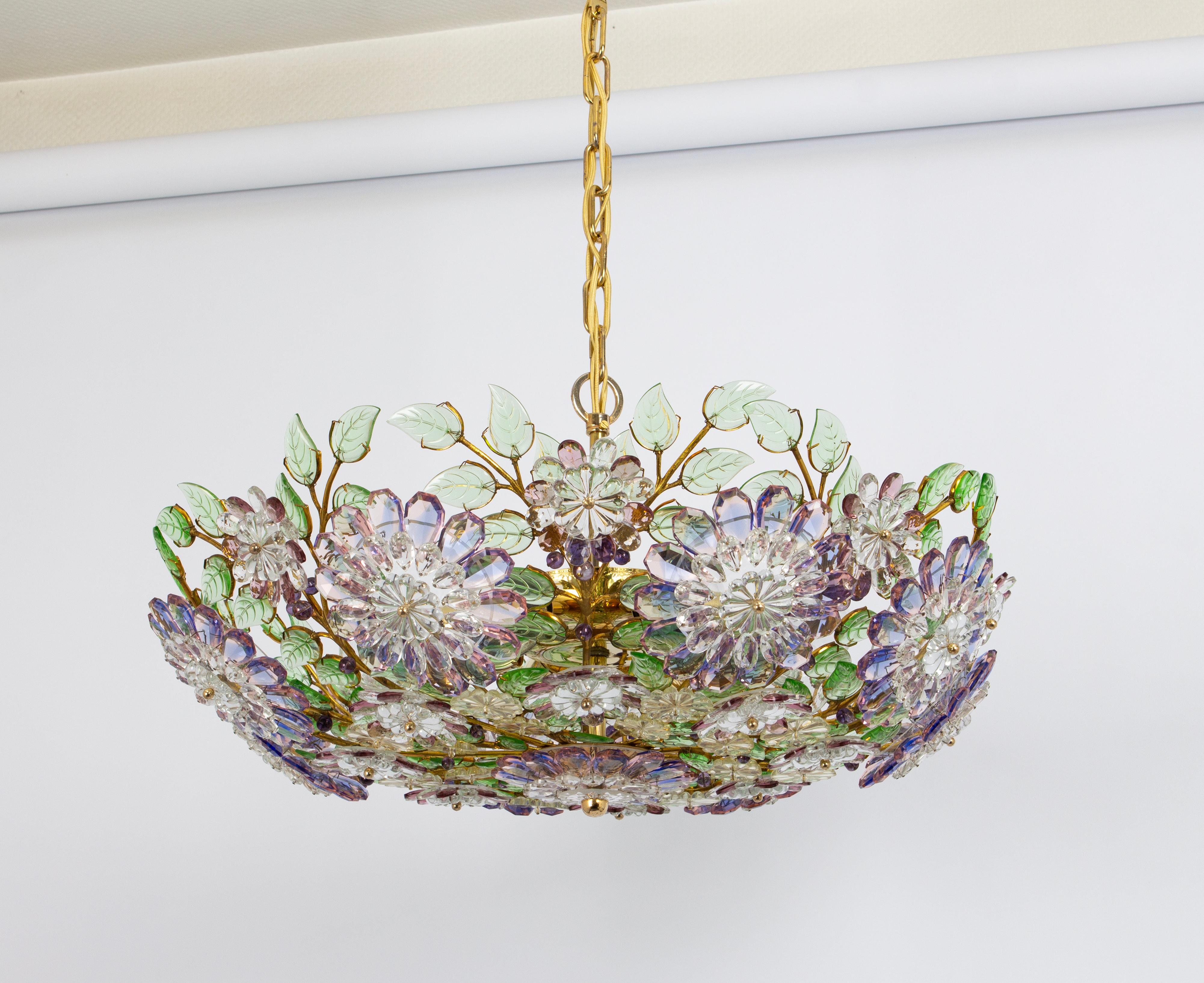 Mid-Century Modern Grandes et magnifiques Bagues Chandeier en cristal doré et facetté, Palwa, années 1970 en vente